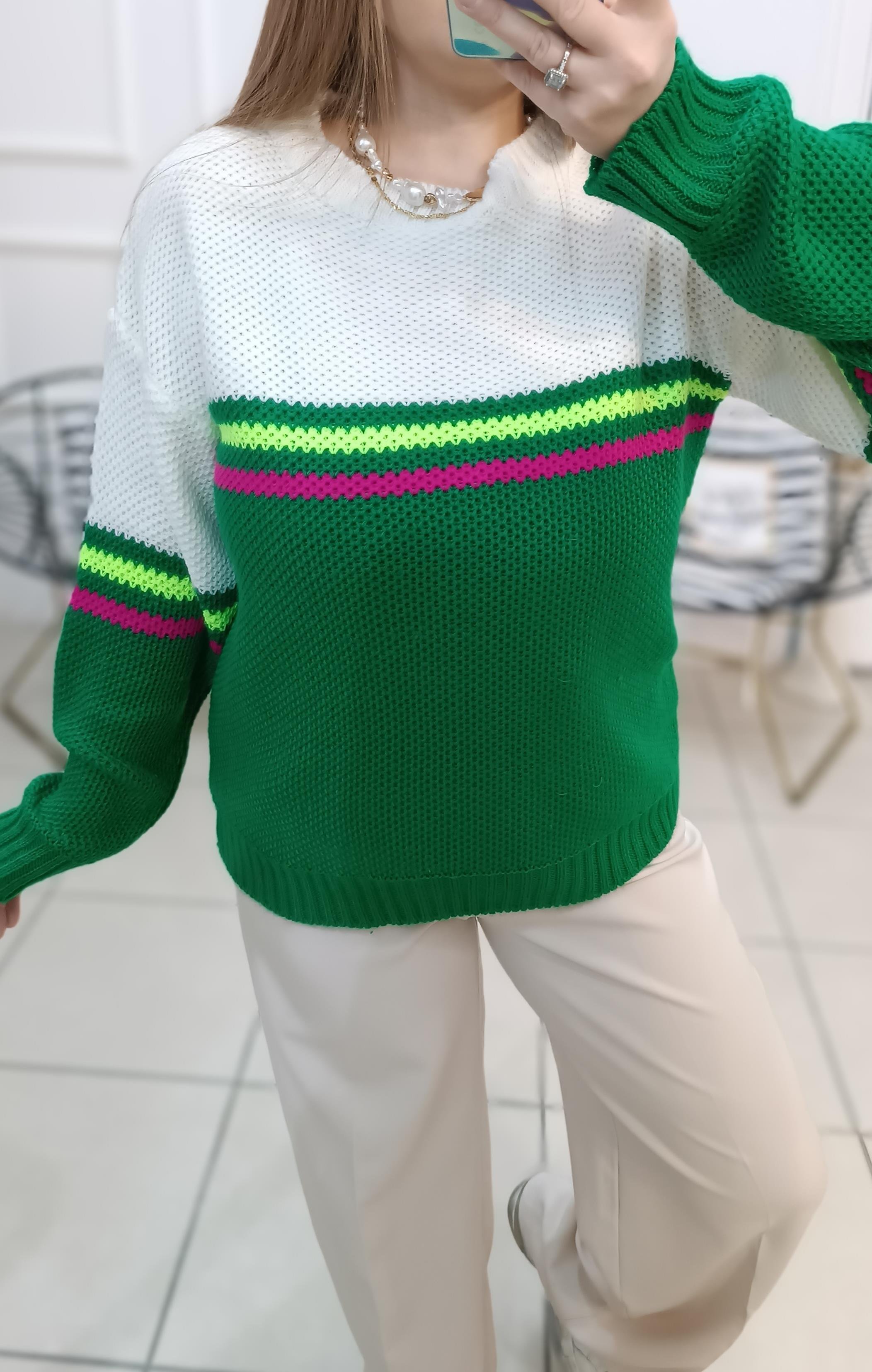 Bisiklet Yaka Renk Bloklu Triko Kazak