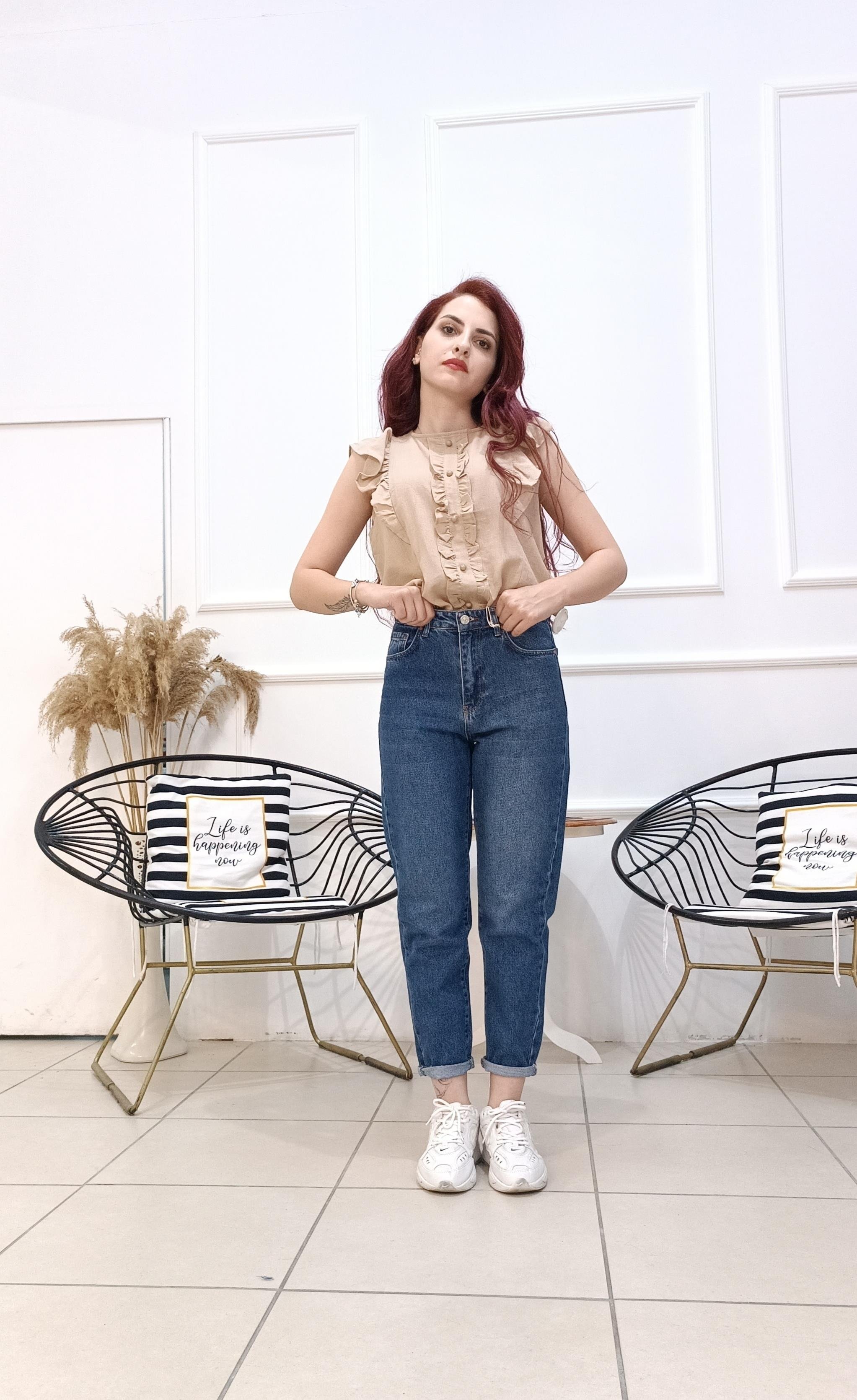 Fırfır Detayları Bulunan Premium Kalite Ham Keten Bluz