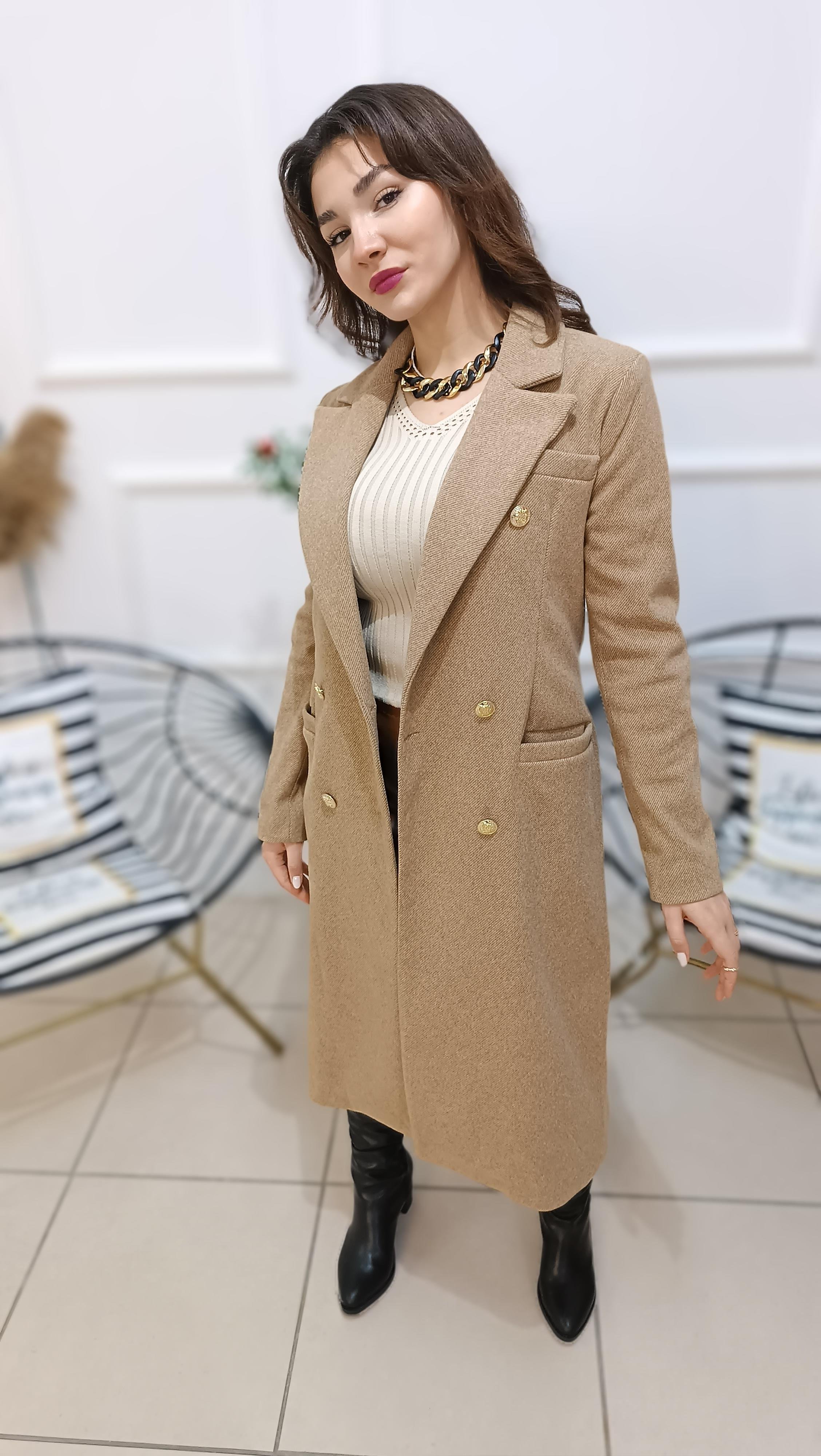 Gold Düğme Detaylı Premium Kaşe Kaban