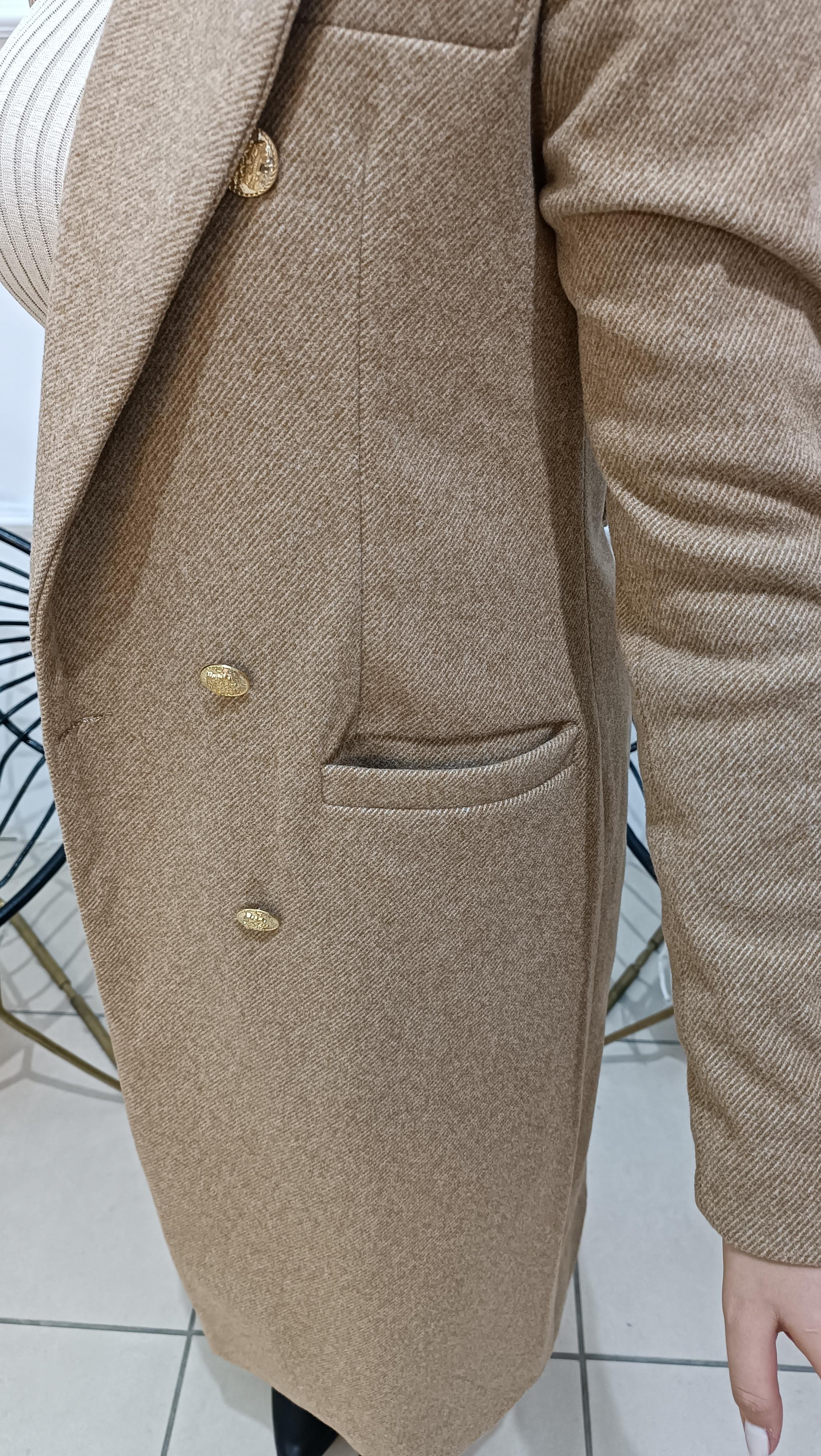 Gold Düğme Detaylı Premium Kaşe Kaban