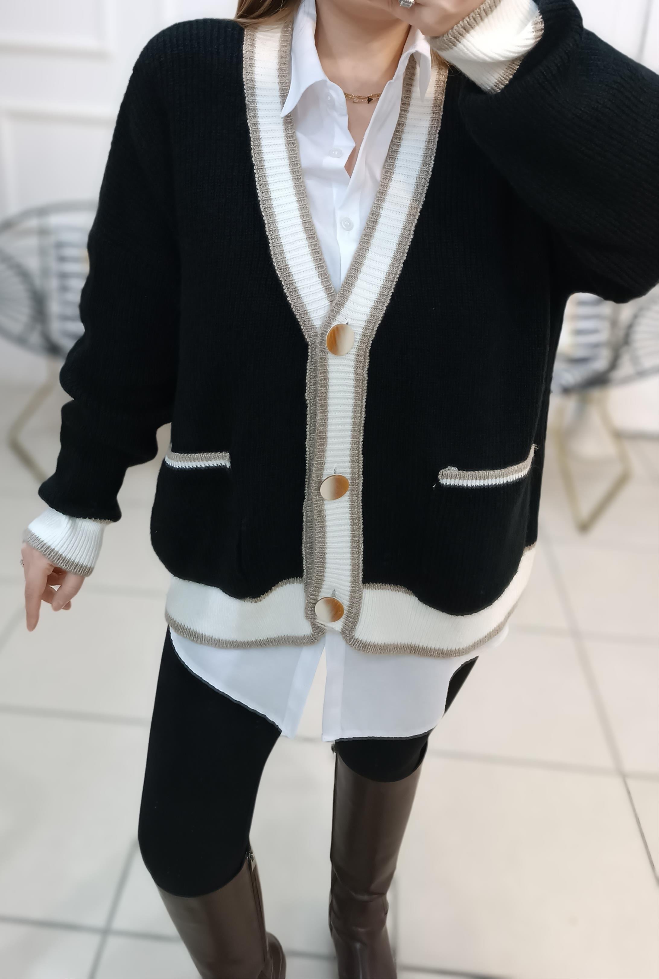 İki Yanı Cepli Oversize Triko Hırka