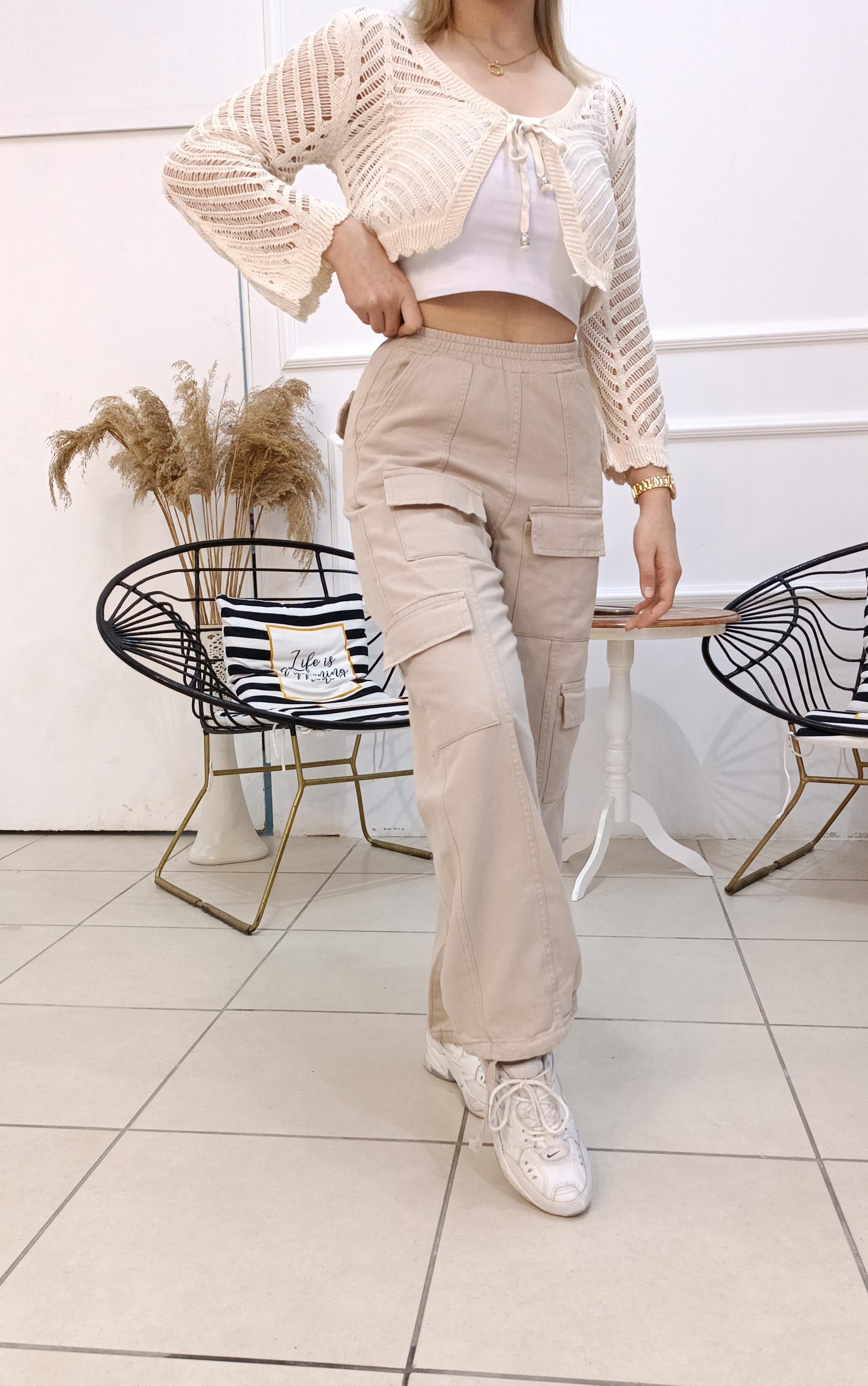 Kargo Cepli Bel Kısmı Lastikli Gabardin Pantolon