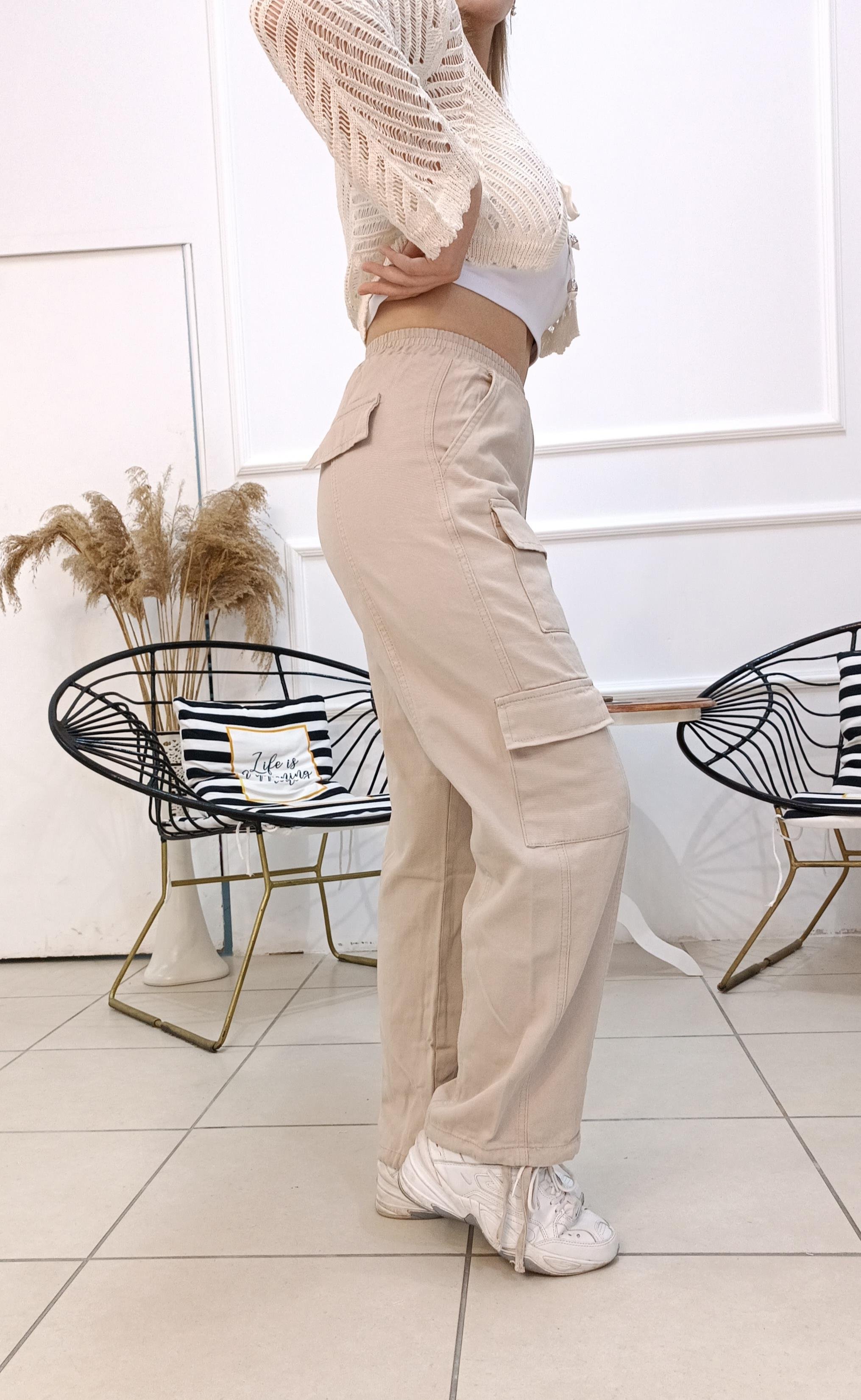 Kargo Cepli Bel Kısmı Lastikli Gabardin Pantolon