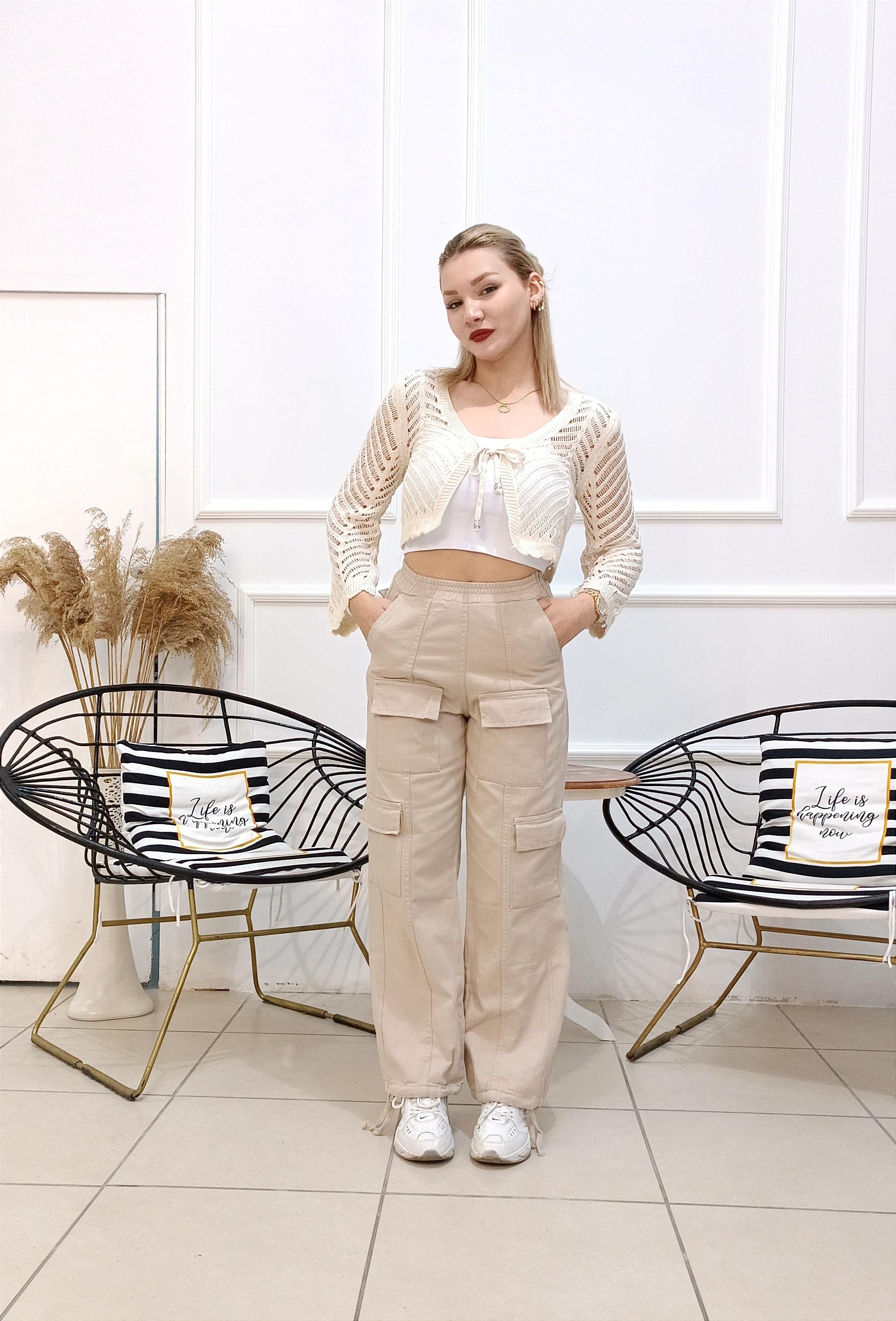 Kargo Cepli Bel Kısmı Lastikli Gabardin Pantolon