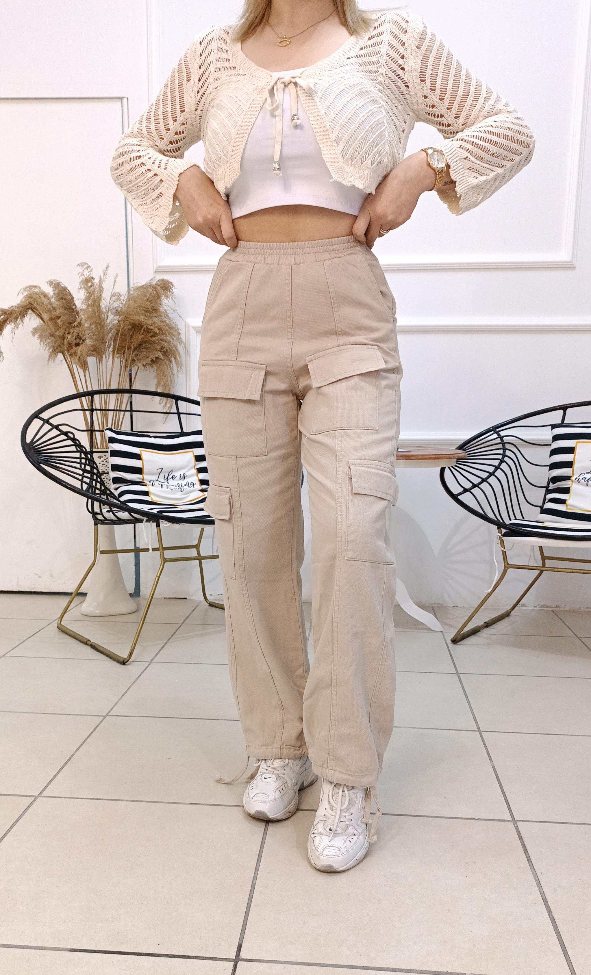 Kargo Cepli Bel Kısmı Lastikli Gabardin Pantolon