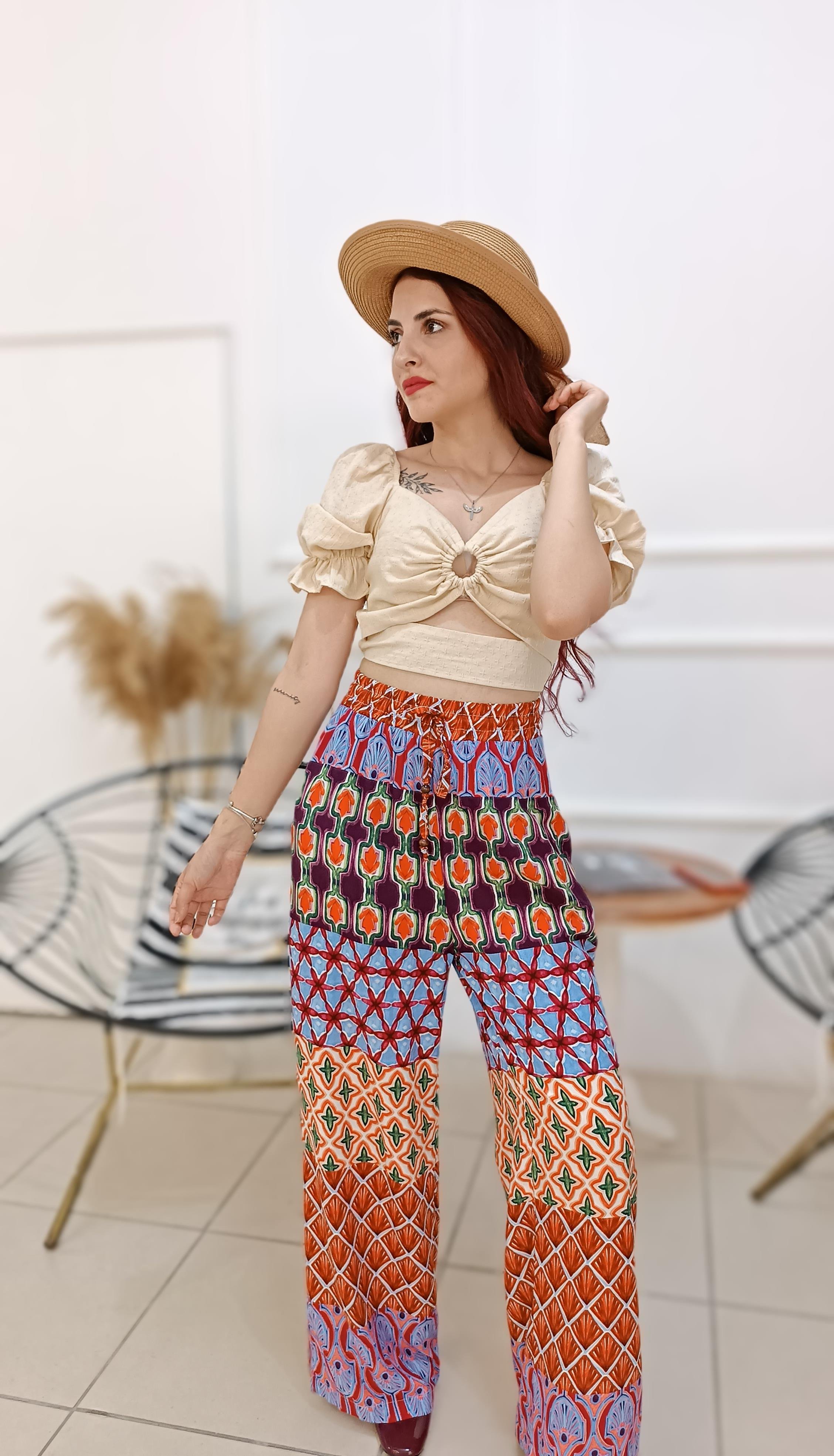 Karpuz Kol Bel Kısmı Şerit Detaylı Crop Bluz