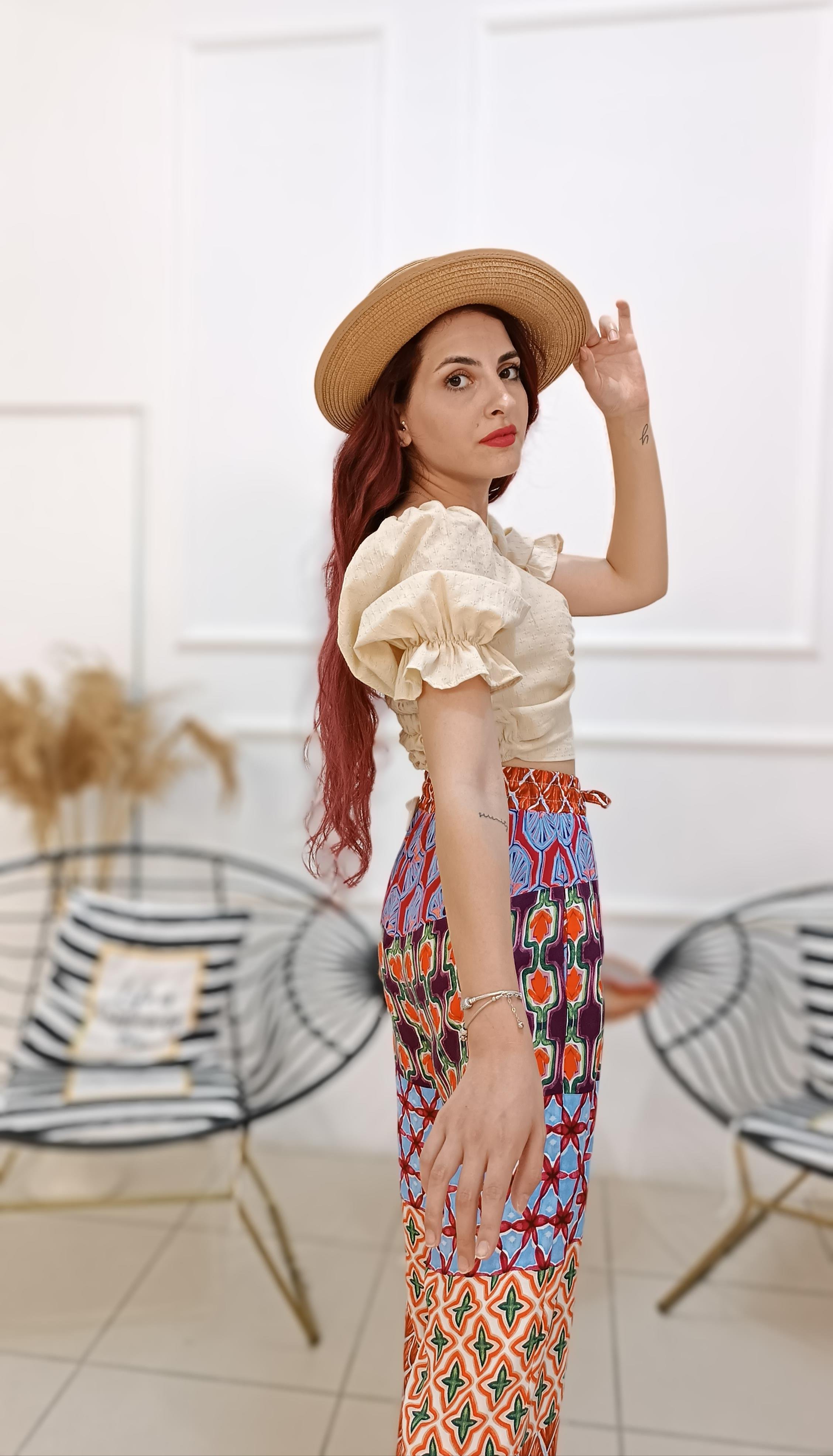 Karpuz Kol Bel Kısmı Şerit Detaylı Crop Bluz