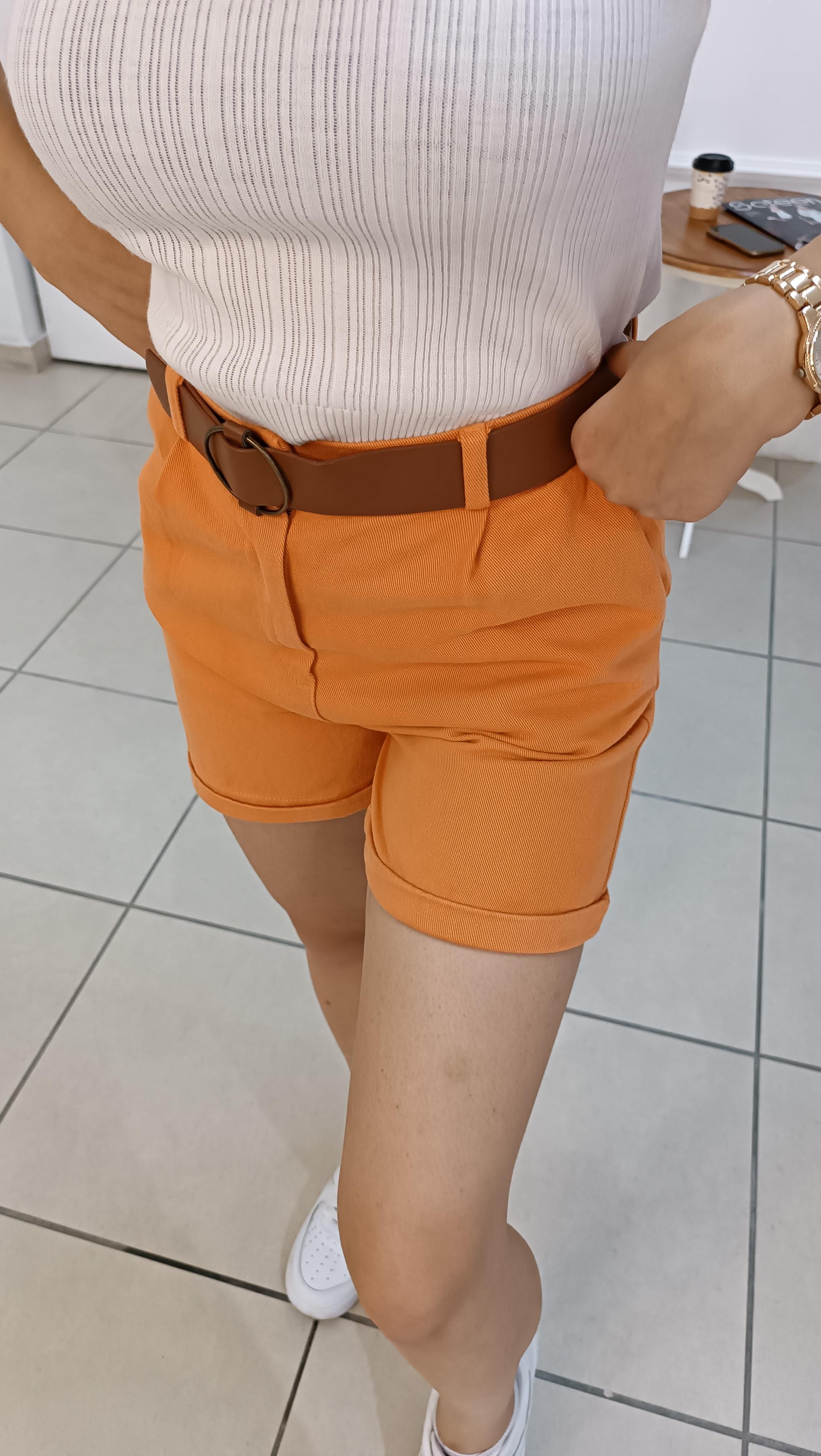 Kendinden Kemerli Gabardin Şort