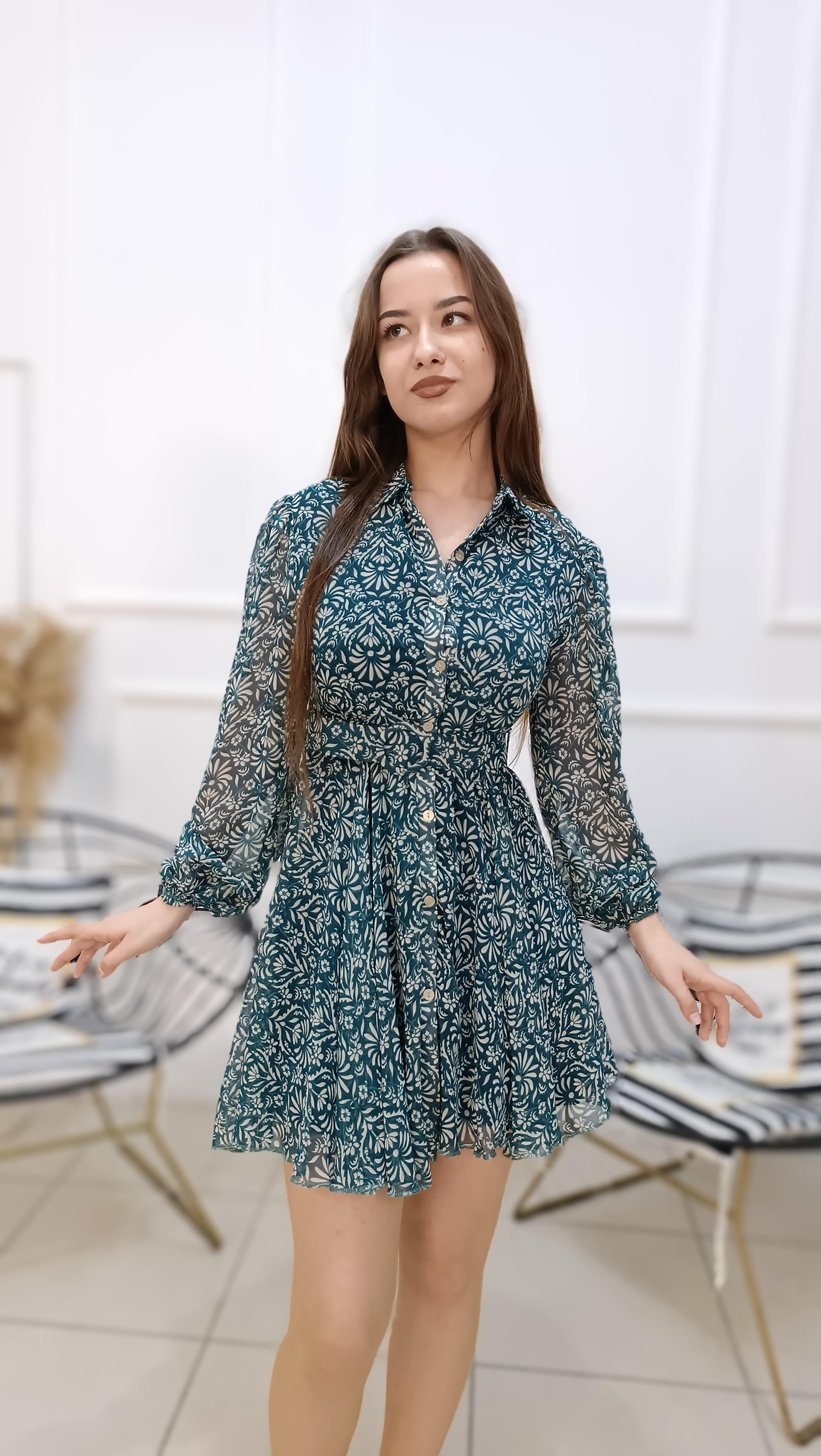 Kendinden Kemerli İçi Astarlı Şifon Gömlek Elbise