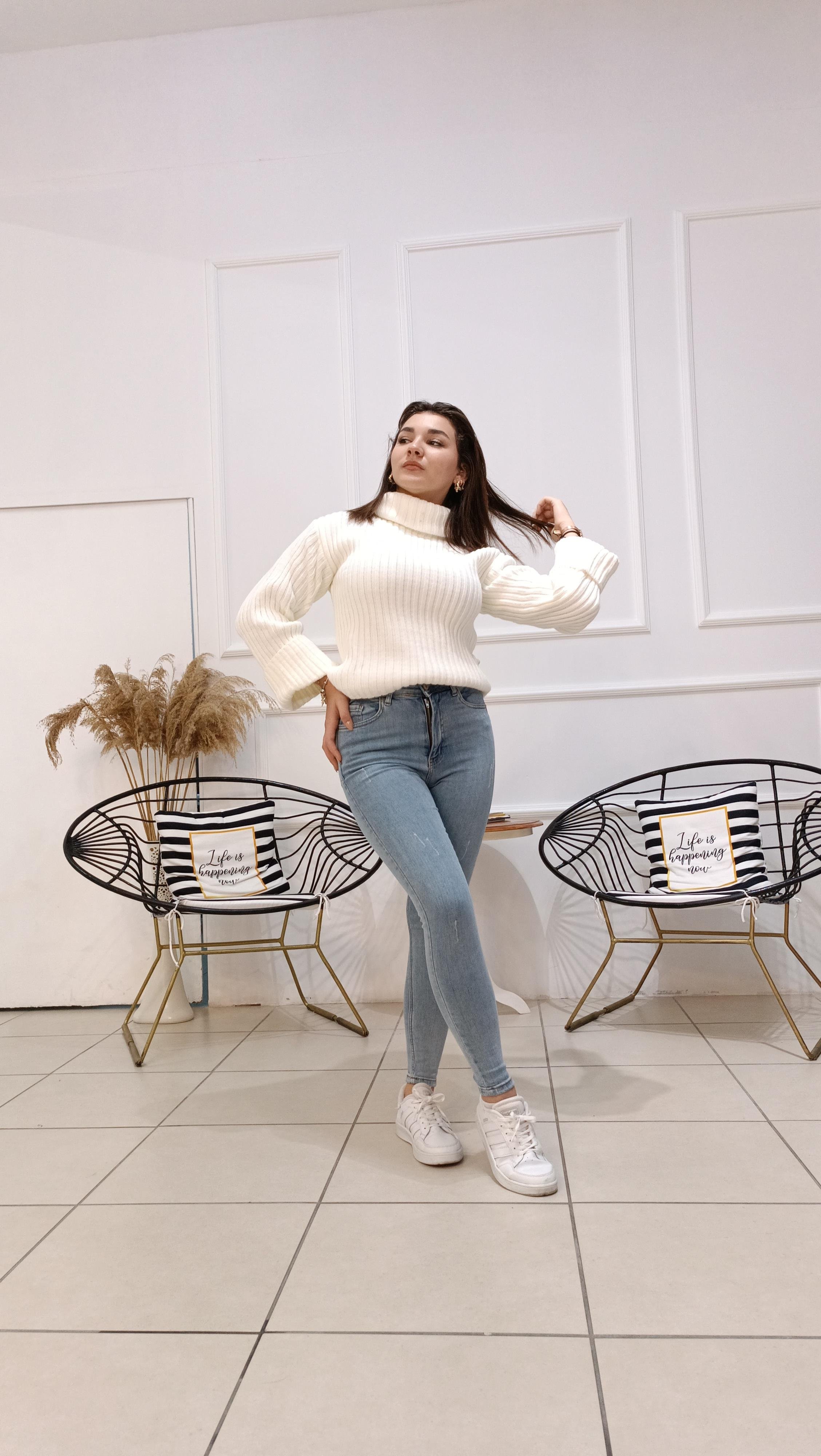 Likralı Yüksek Bel Blue Jean
