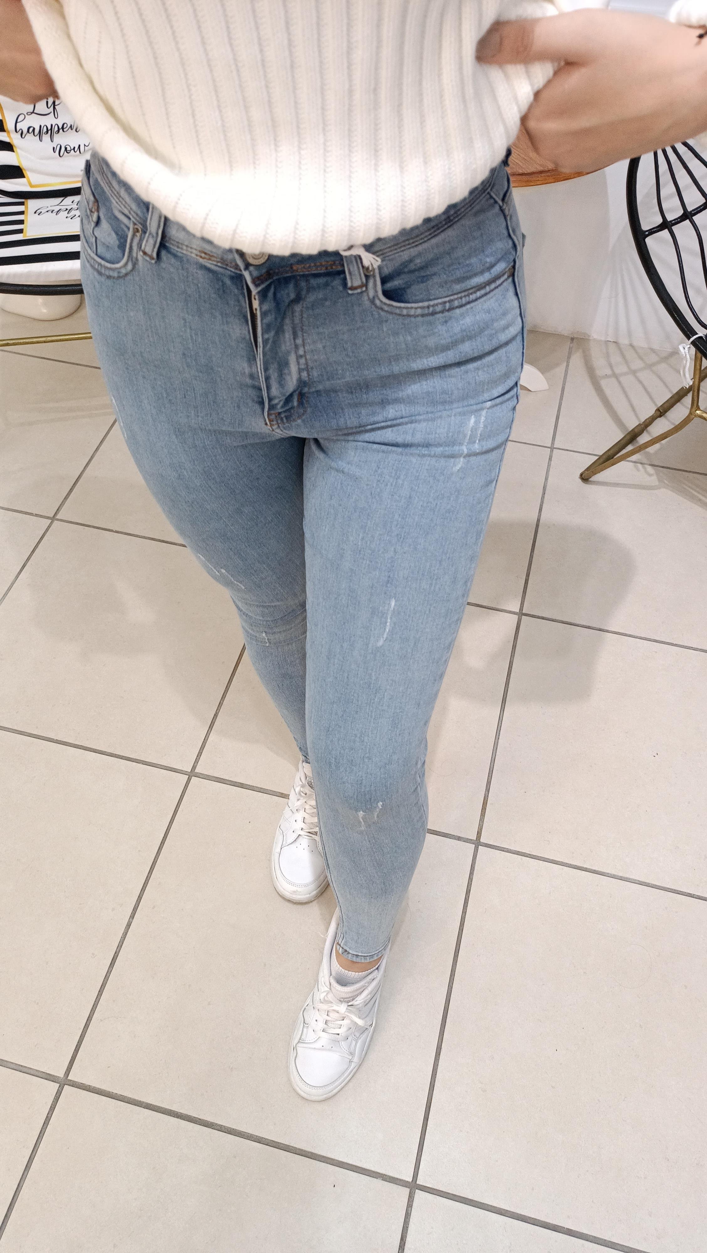 Likralı Yüksek Bel Blue Jean