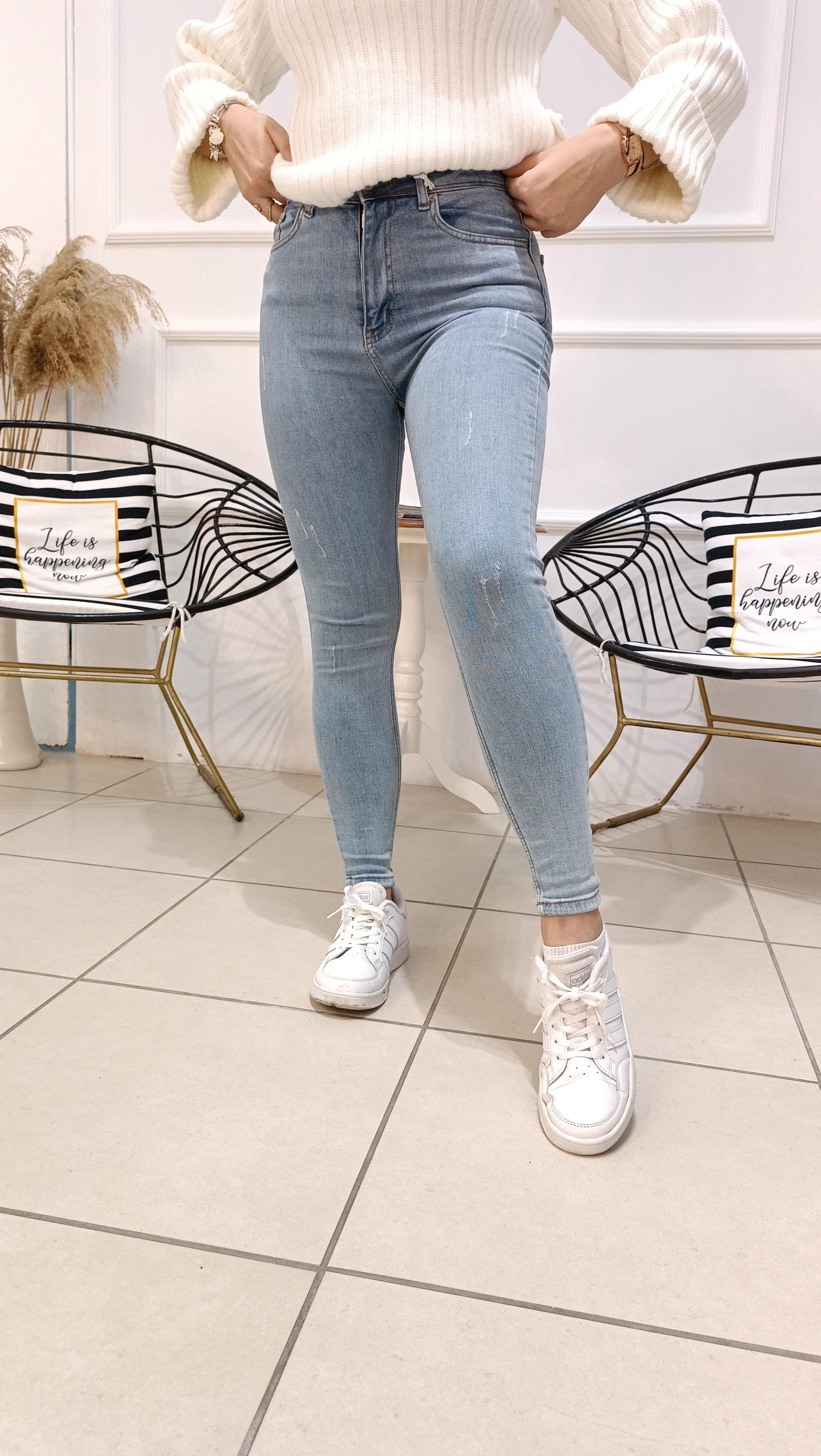 Likralı Yüksek Bel Blue Jean