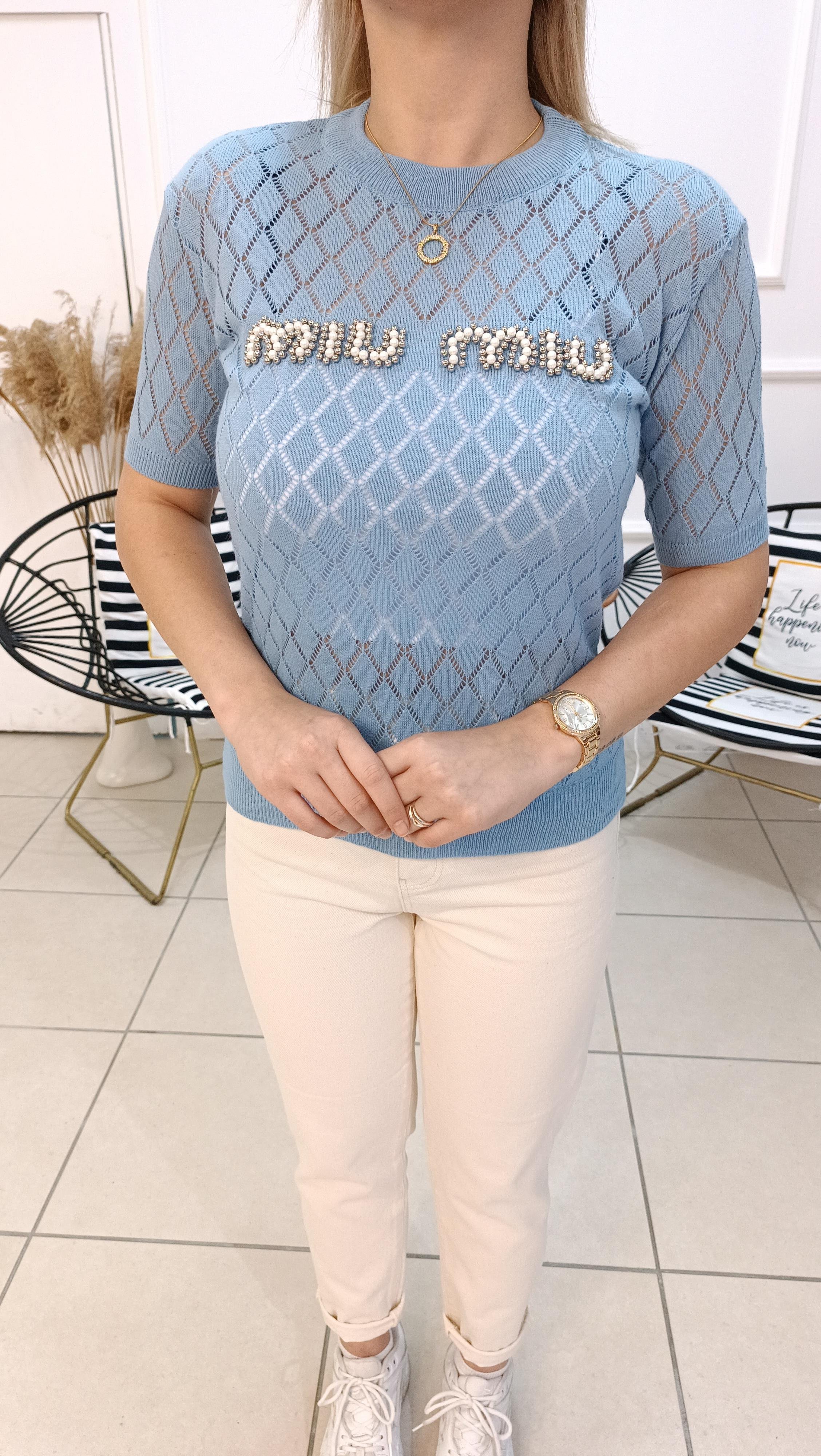 Miu Miu Taş ve İnci İşlemeli Ajurlu Bluz