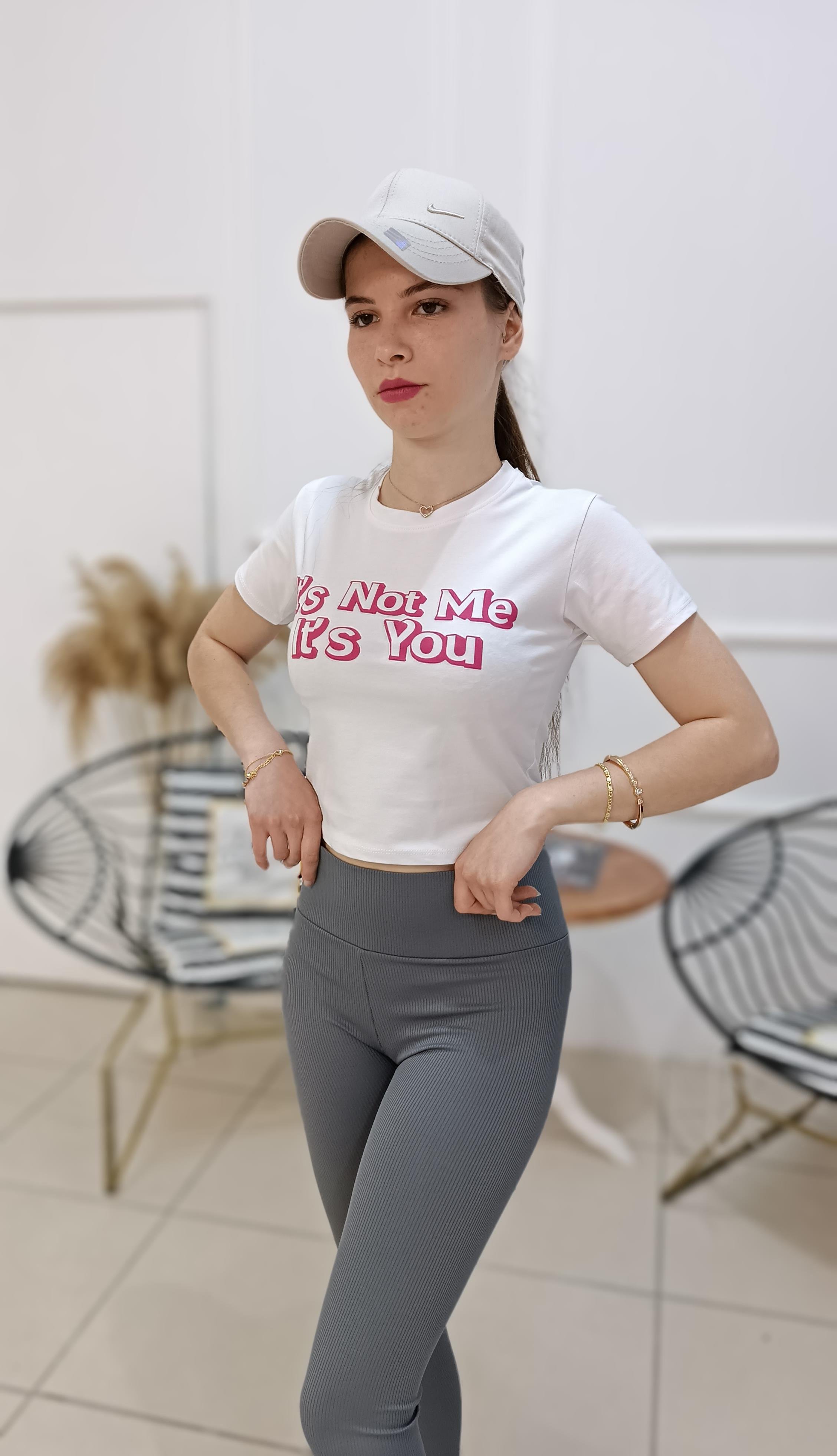 Önü Baskılı Bisiklet Yaka Crop