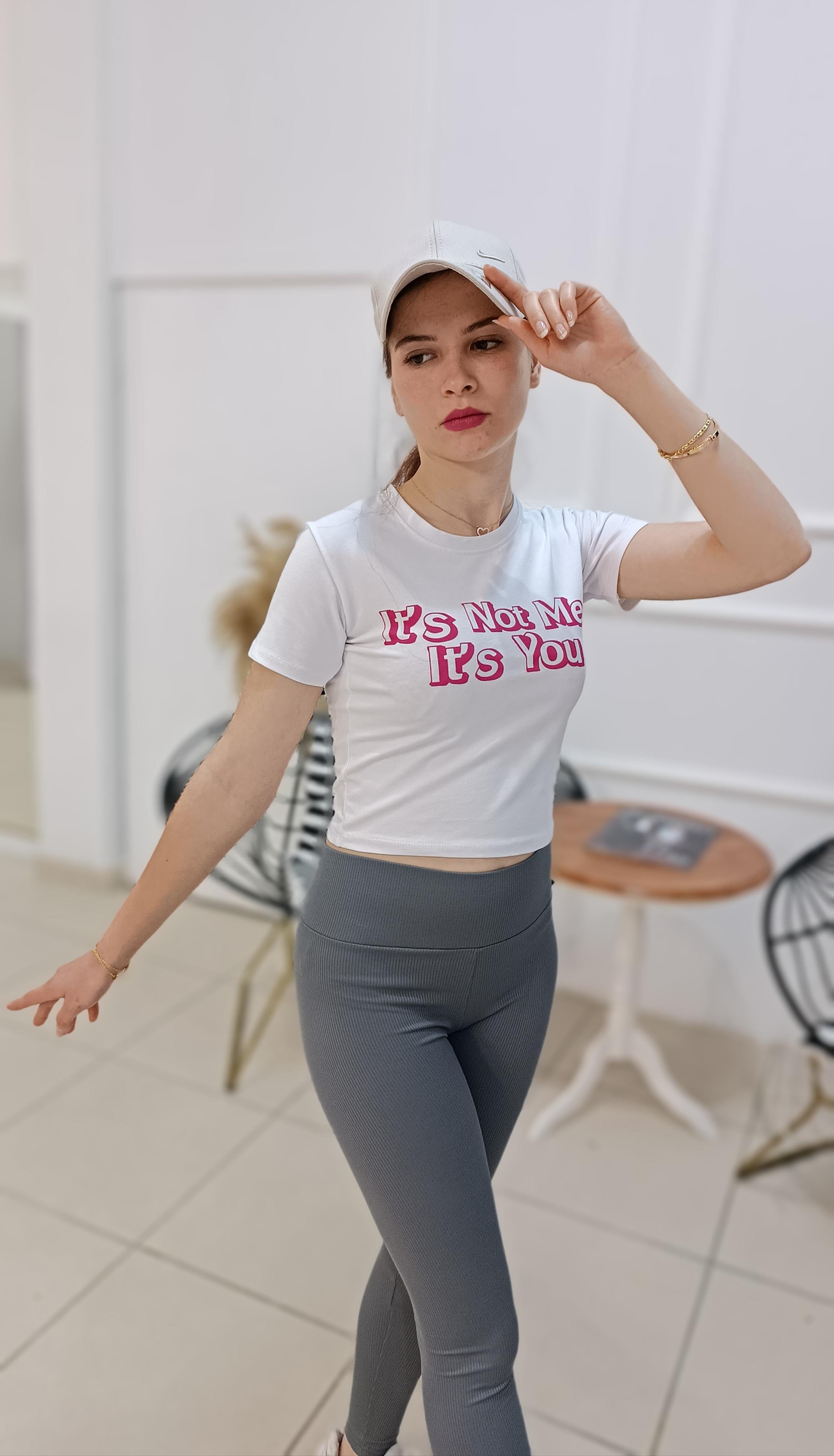 Önü Baskılı Bisiklet Yaka Crop
