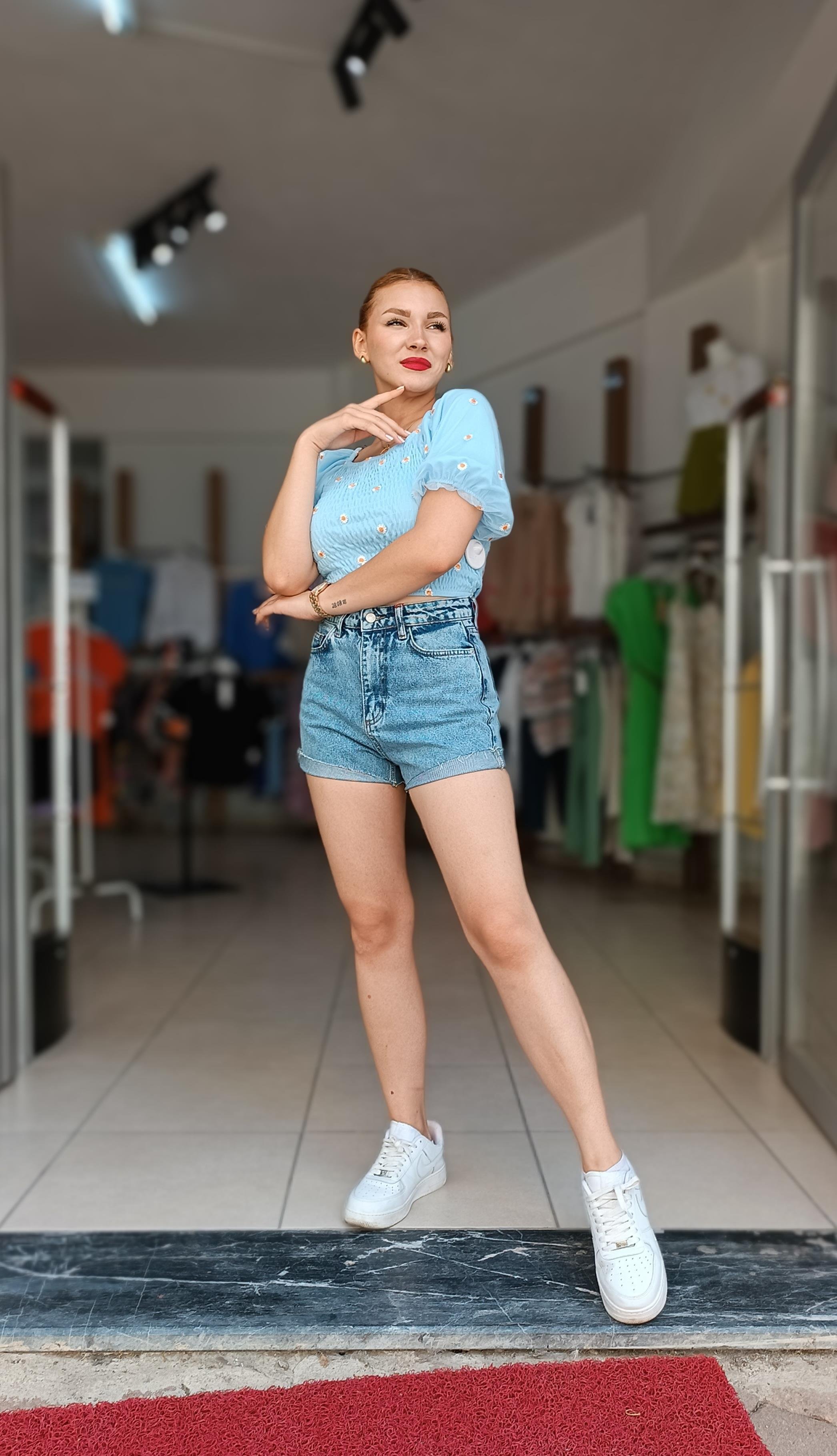 Papatya Desen Tül Kollu Crop 