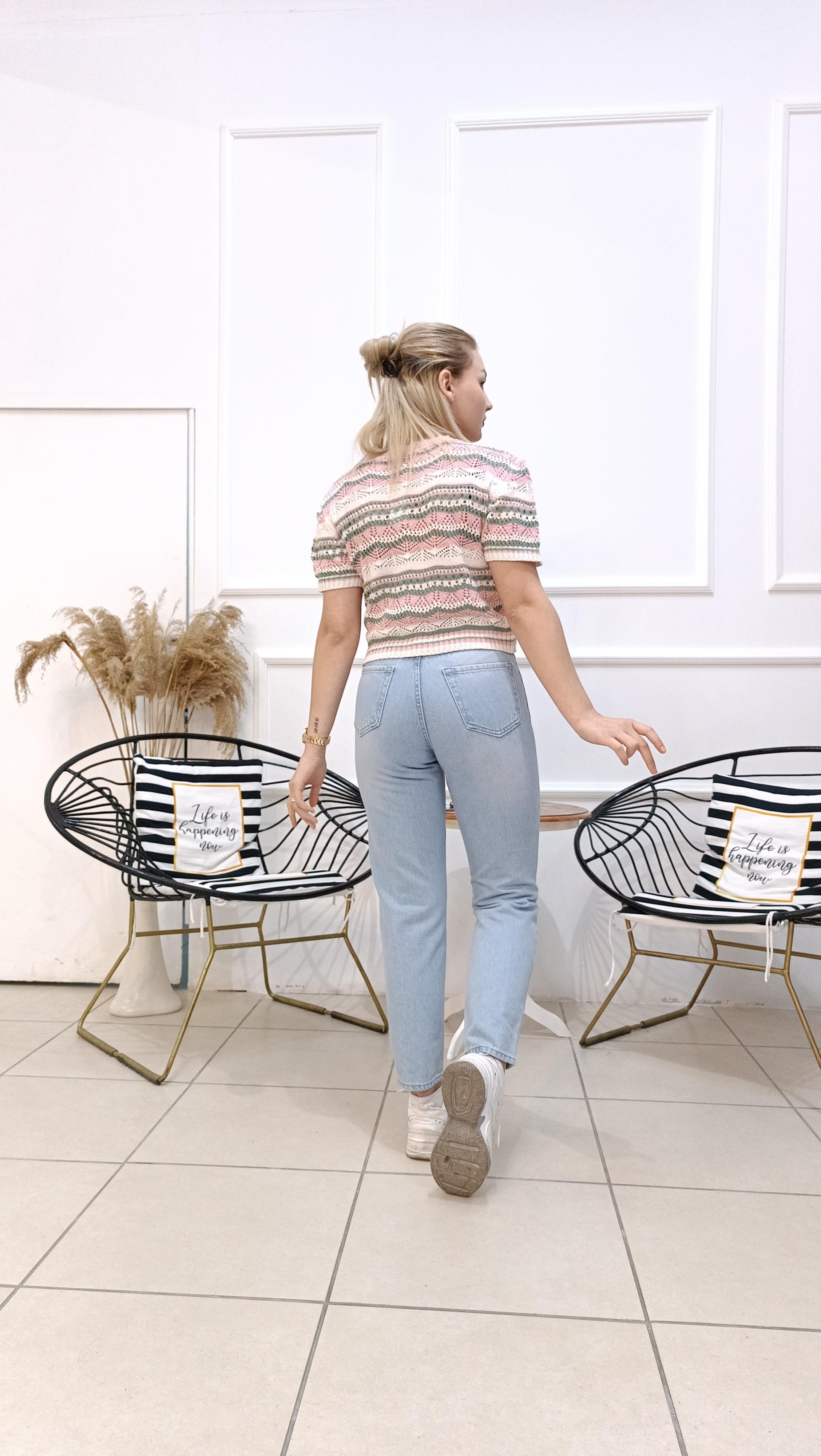 Soft Renk Geçişli Ajurlu Vintage Bluz
