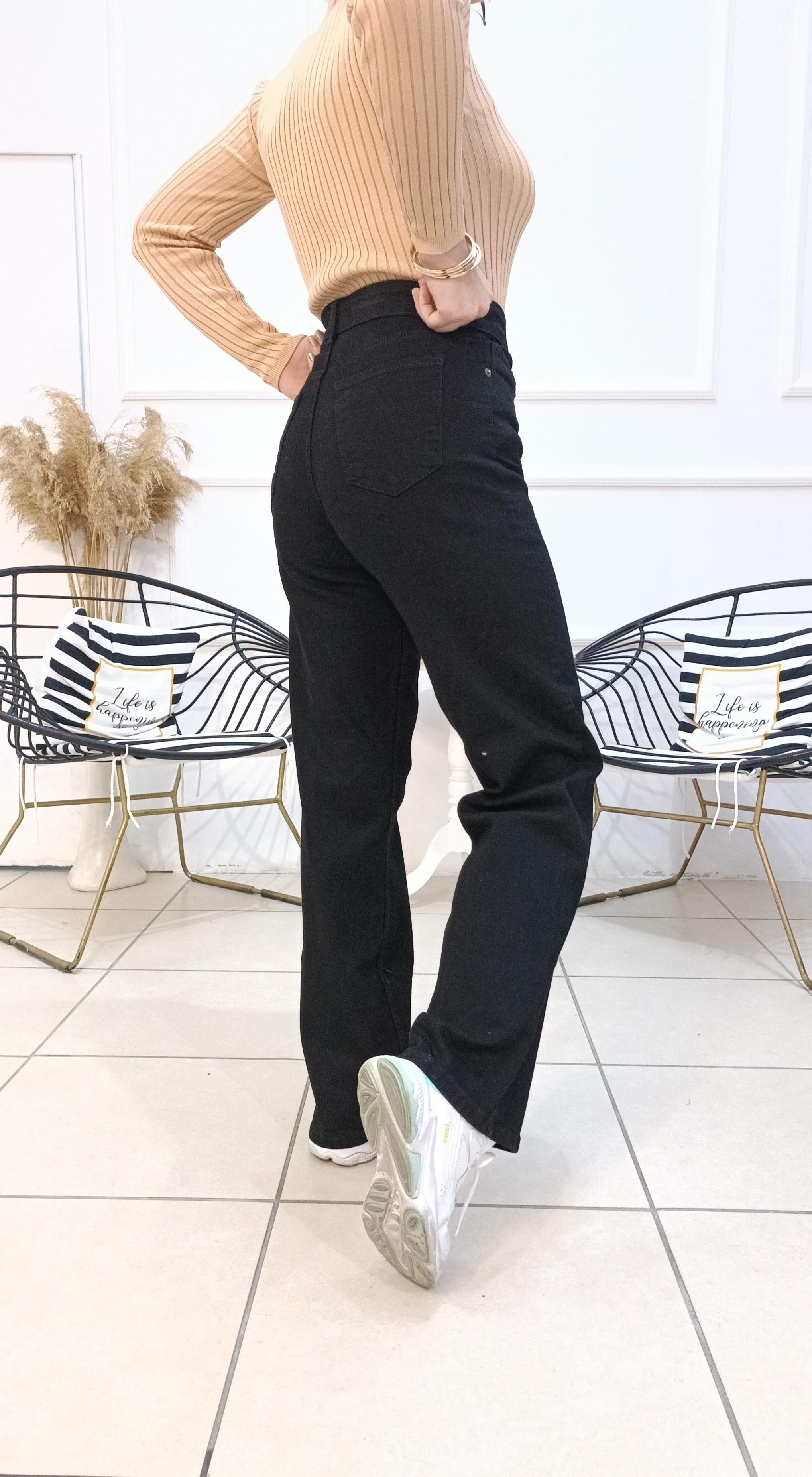 Yüksek Bel Likralı 90's Wide Leg Jean Pantolon
