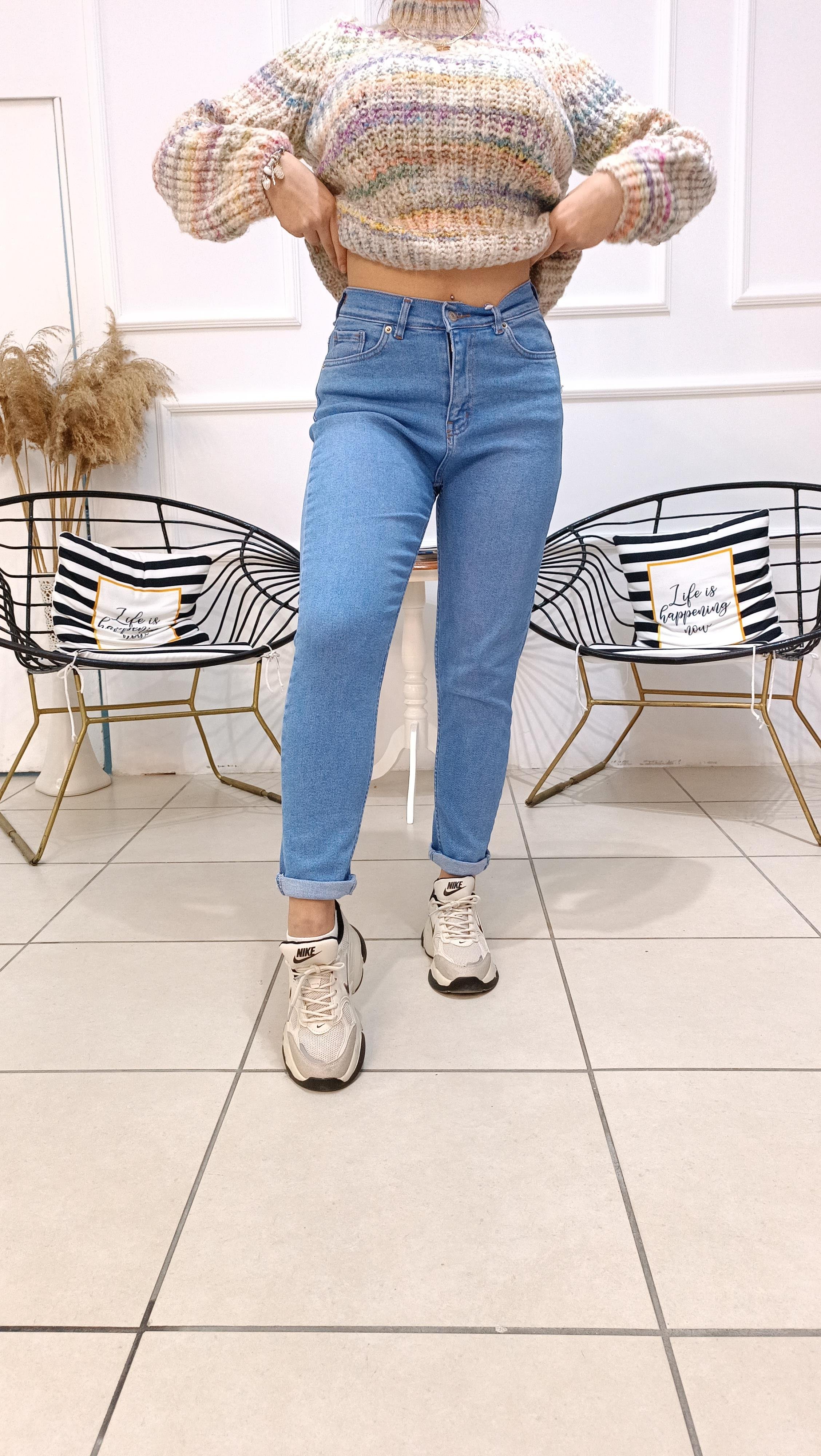 Yüksek Bel Likralı Boyfriend Jean
