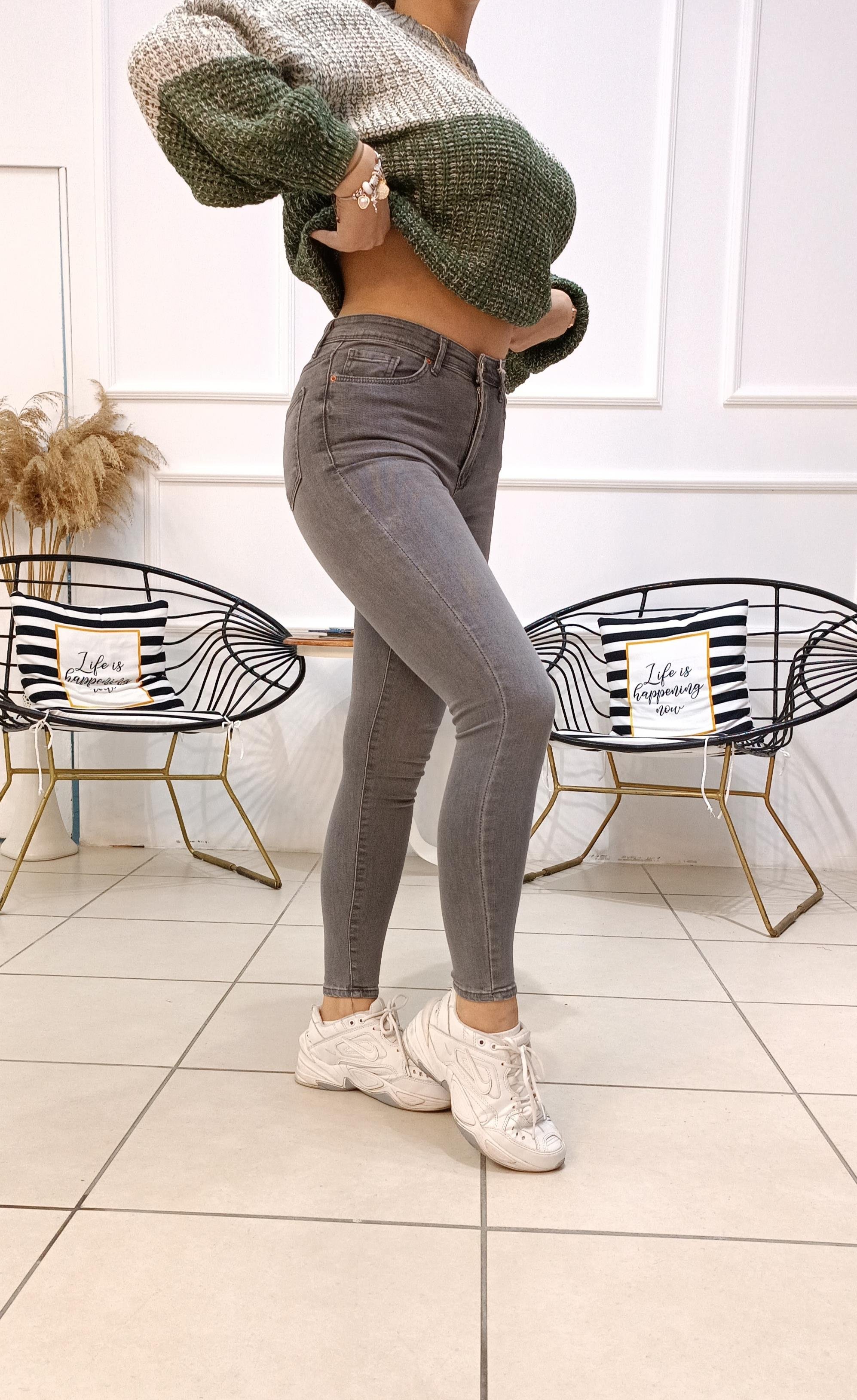 Yüksek Bel Likralı Jean Pantolon