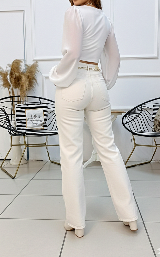 Yüksek Bel Likralı Straight Fit Jean Pantolon