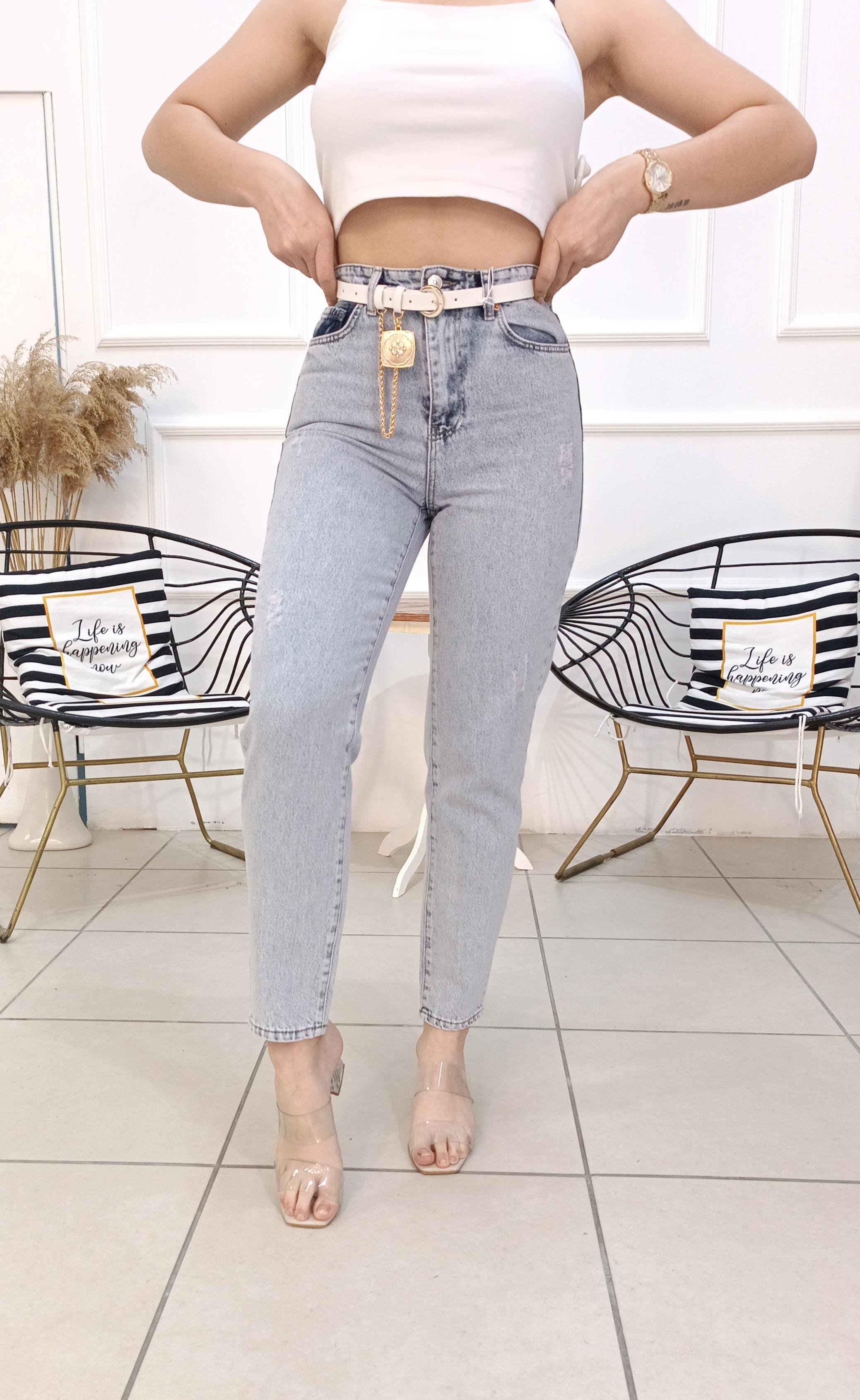 Yüksek Bel Likrasız Boyfriend Jean