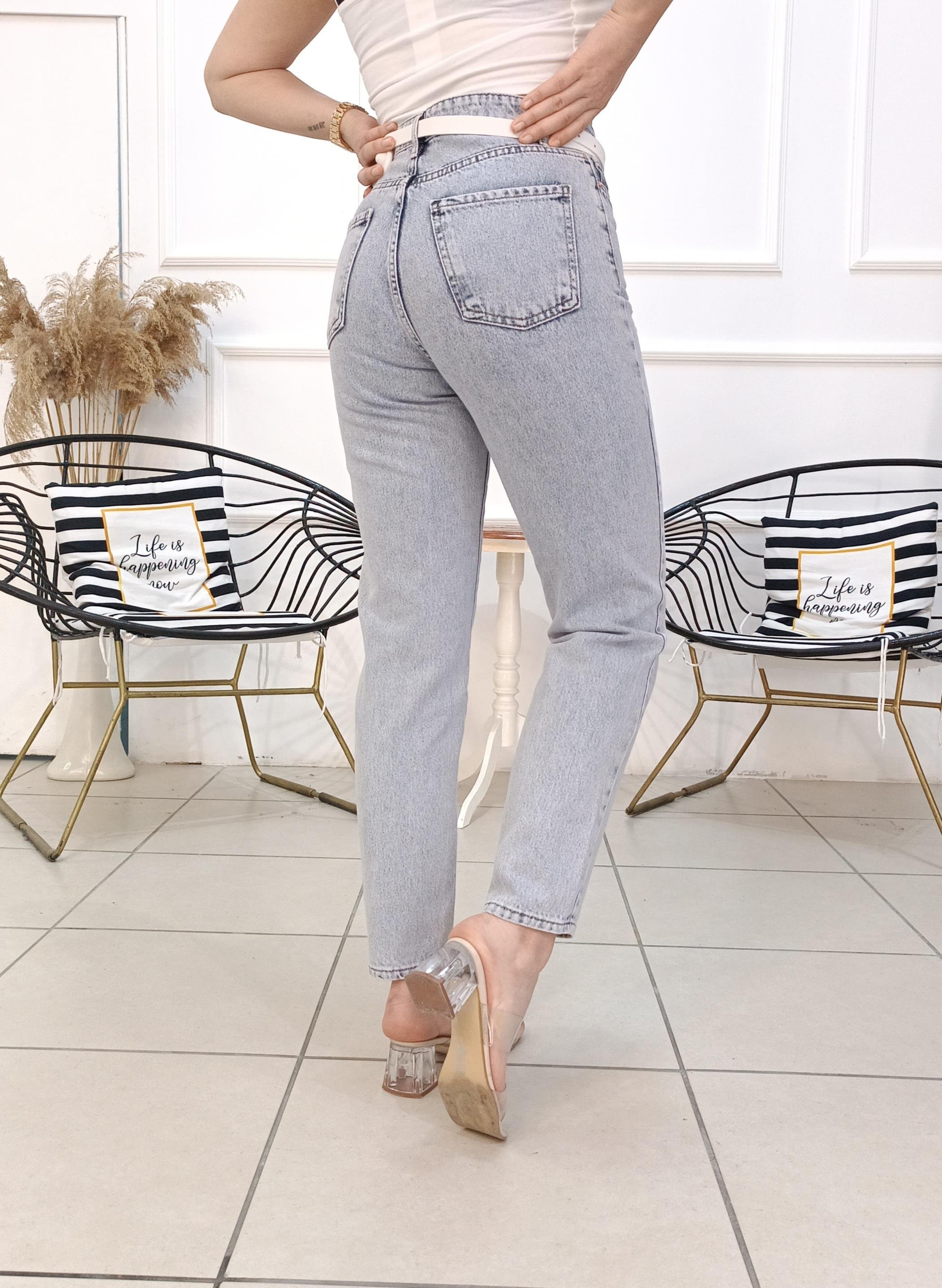 Yüksek Bel Likrasız Boyfriend Jean