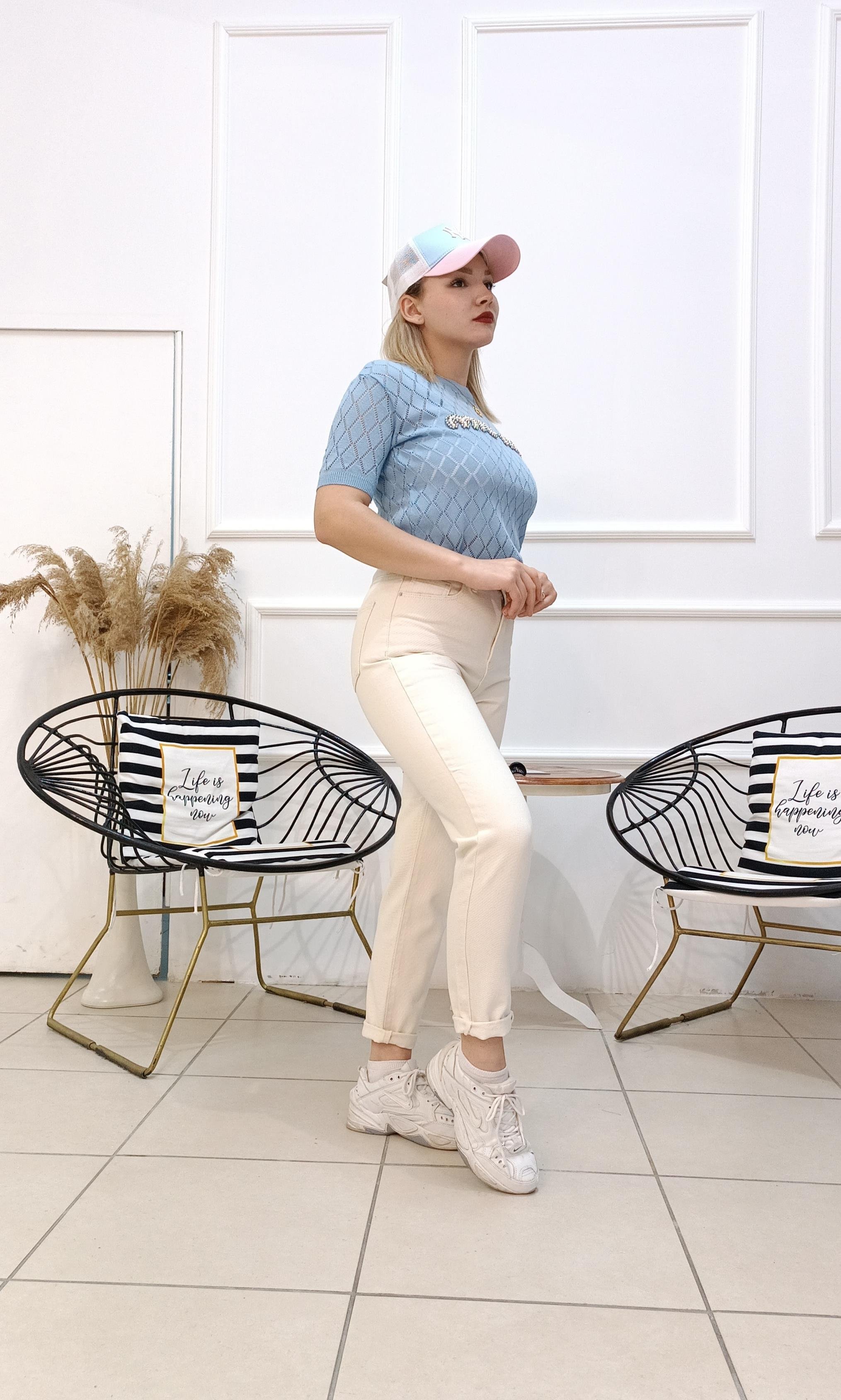 Yüksek Bel Likrasız Ekru Jean