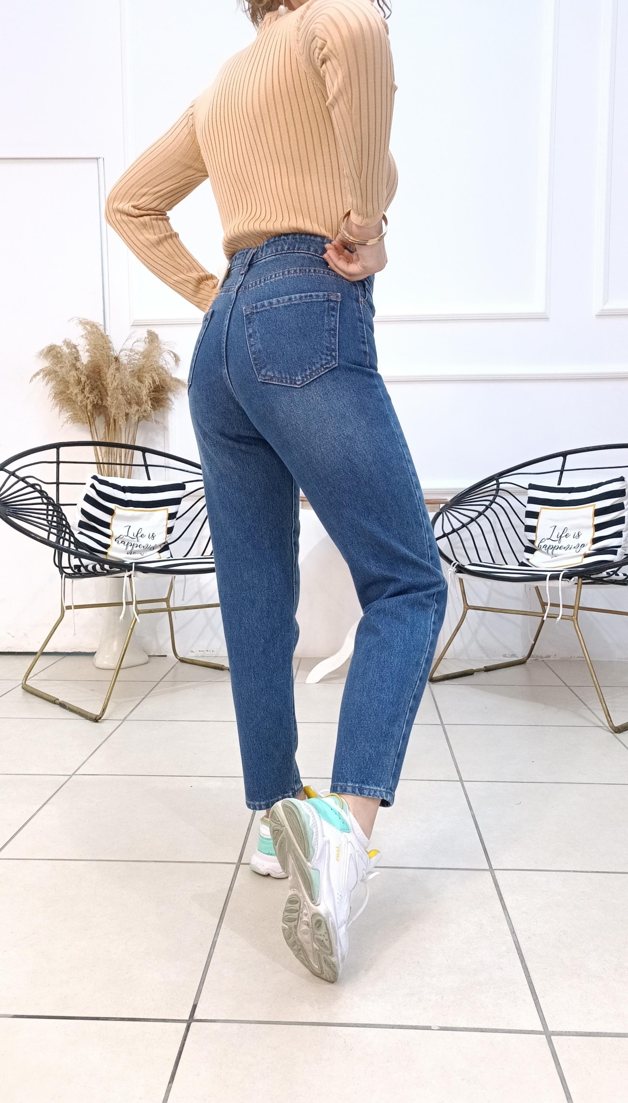 Yüksek Bel Likrasız Mom Fit Laci Jean