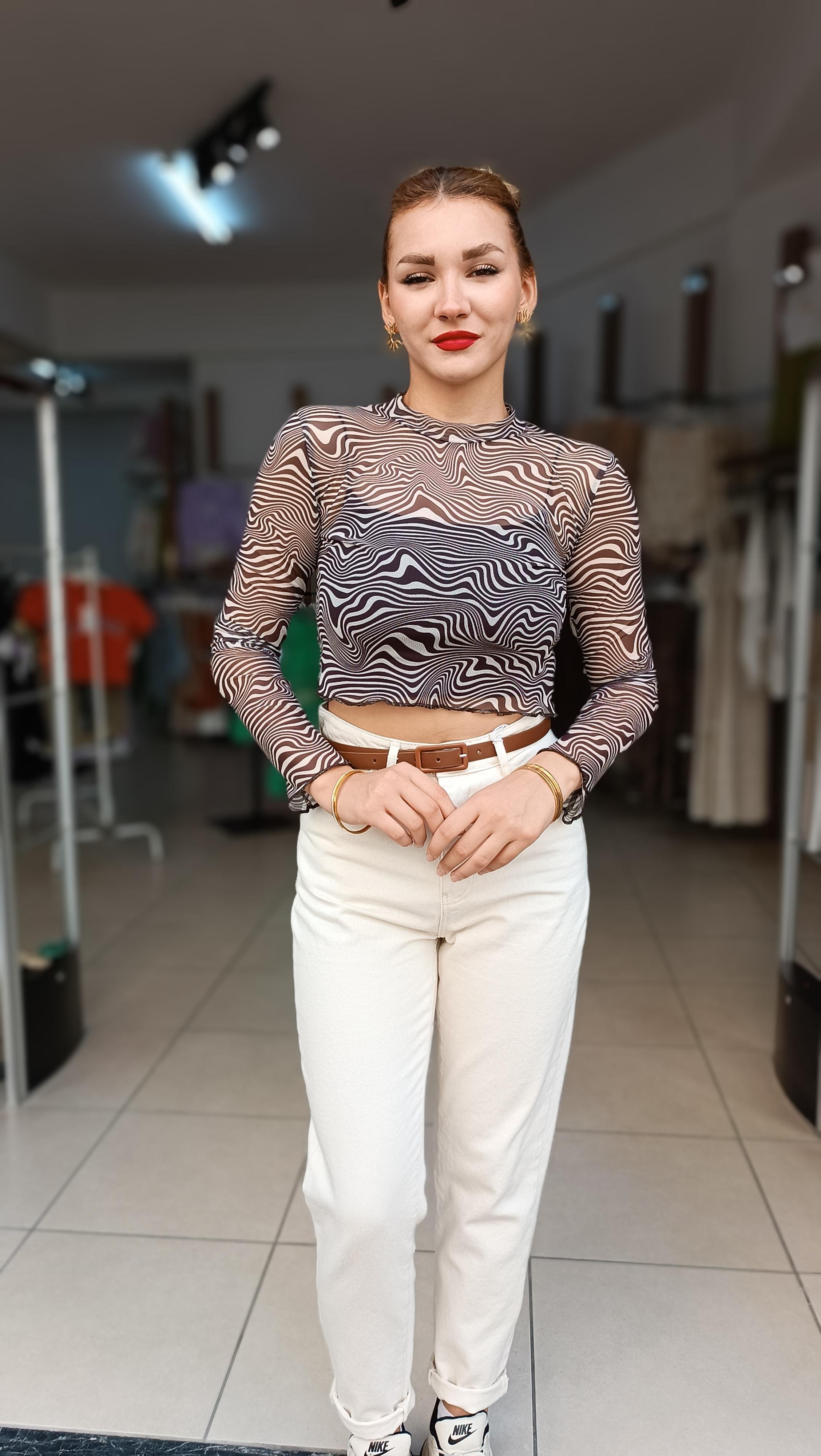 Zebra Desen Tül Crop