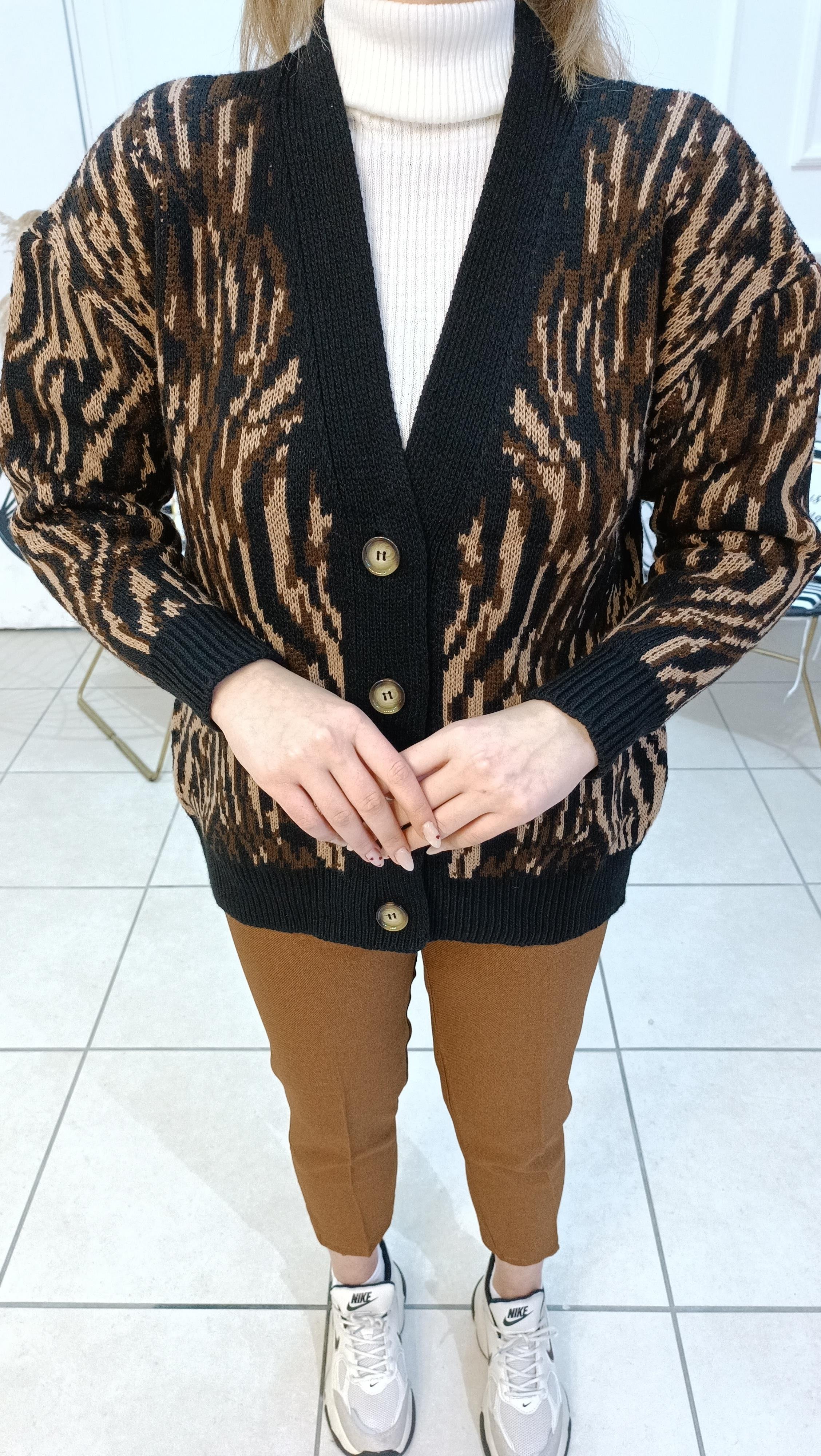 Zebra Desen Vintage Hırka