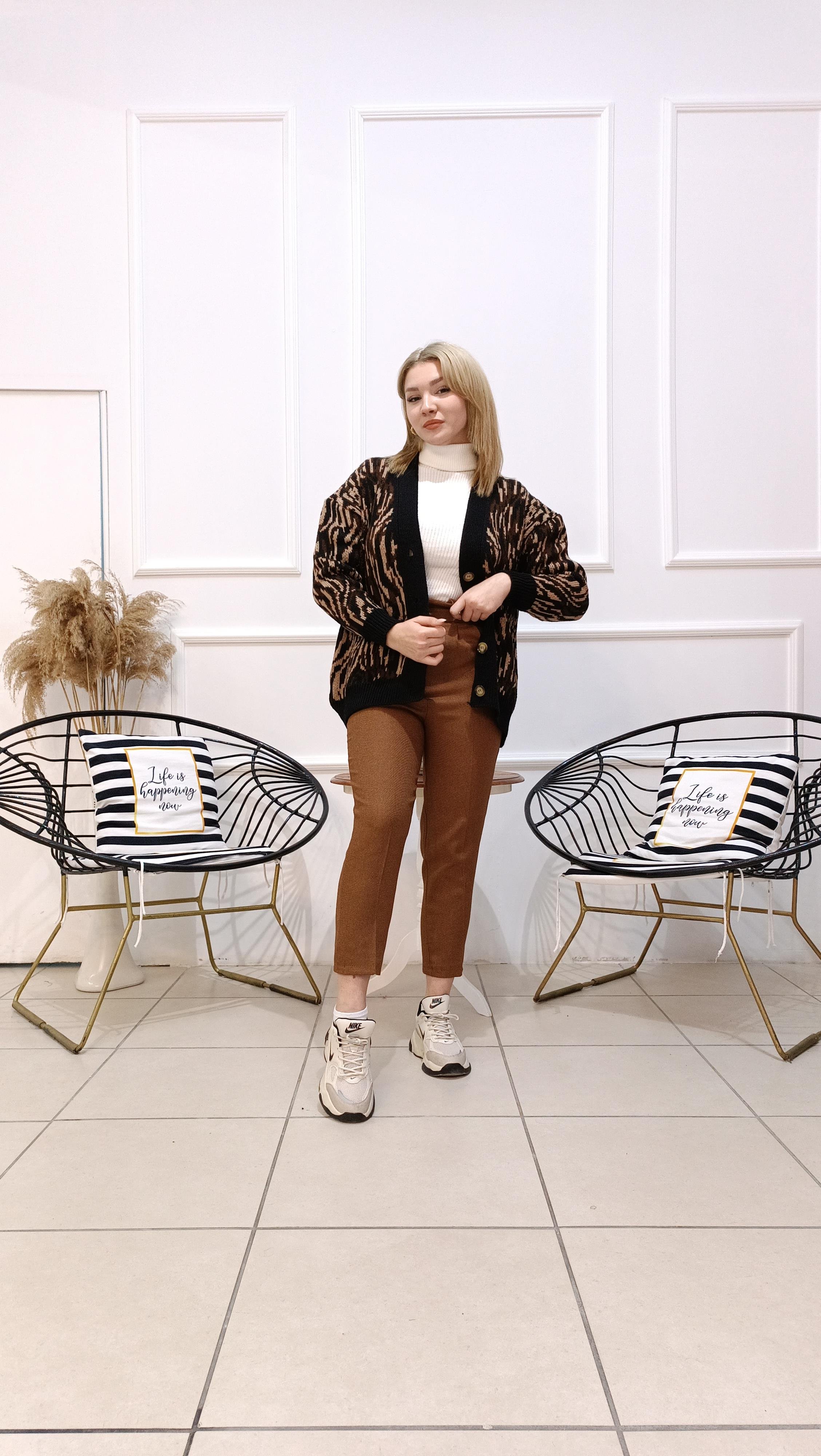 Zebra Desen Vintage Hırka