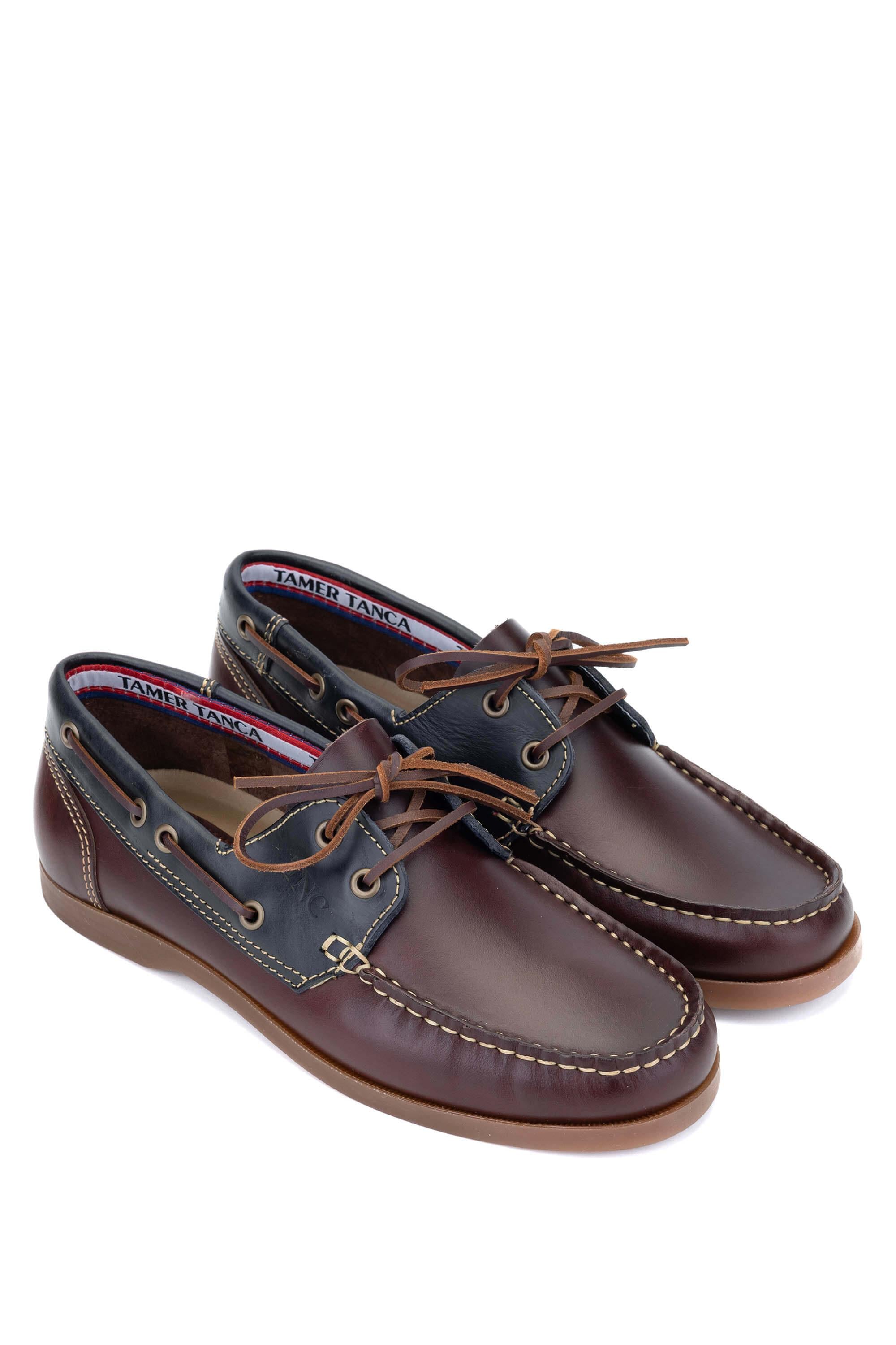 Tamer Tanca Bordo Lacivert Tamer Tanca Hakiki Erkek Deri Casual Ayakkabı