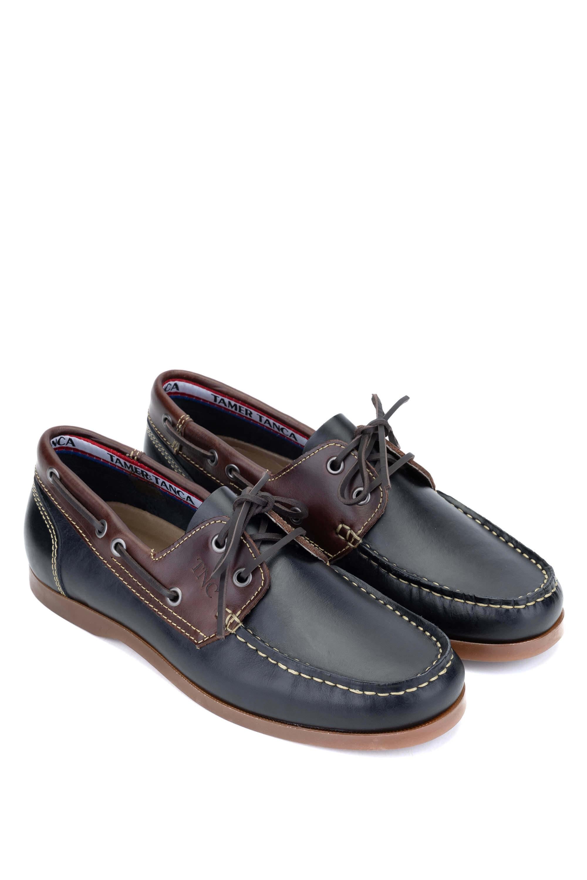 Tamer Tanca Bordo Lacivert Tamer Tanca Hakiki Erkek Deri Casual Ayakkabı