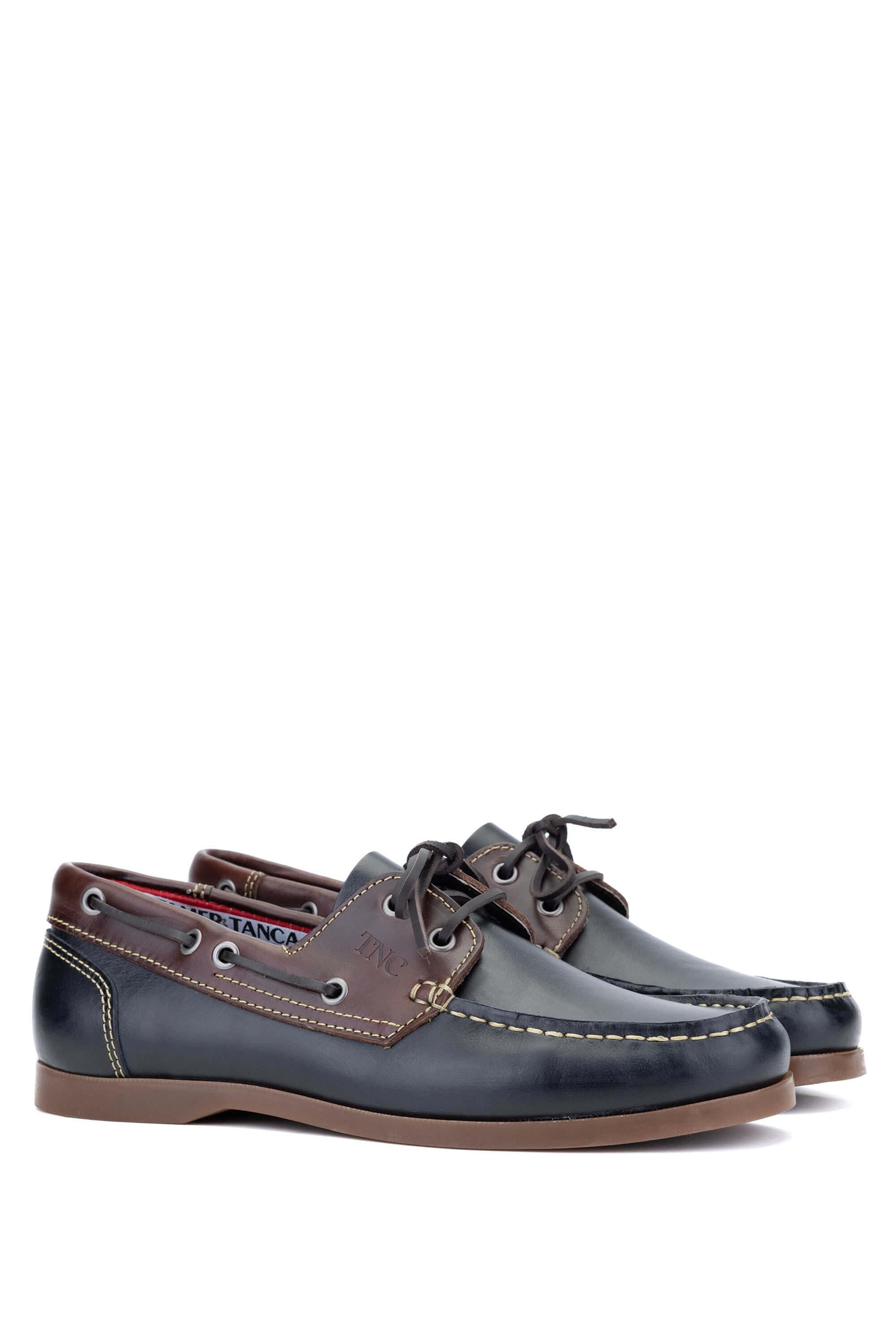 Tamer Tanca Bordo Lacivert Tamer Tanca Hakiki Erkek Deri Casual Ayakkabı