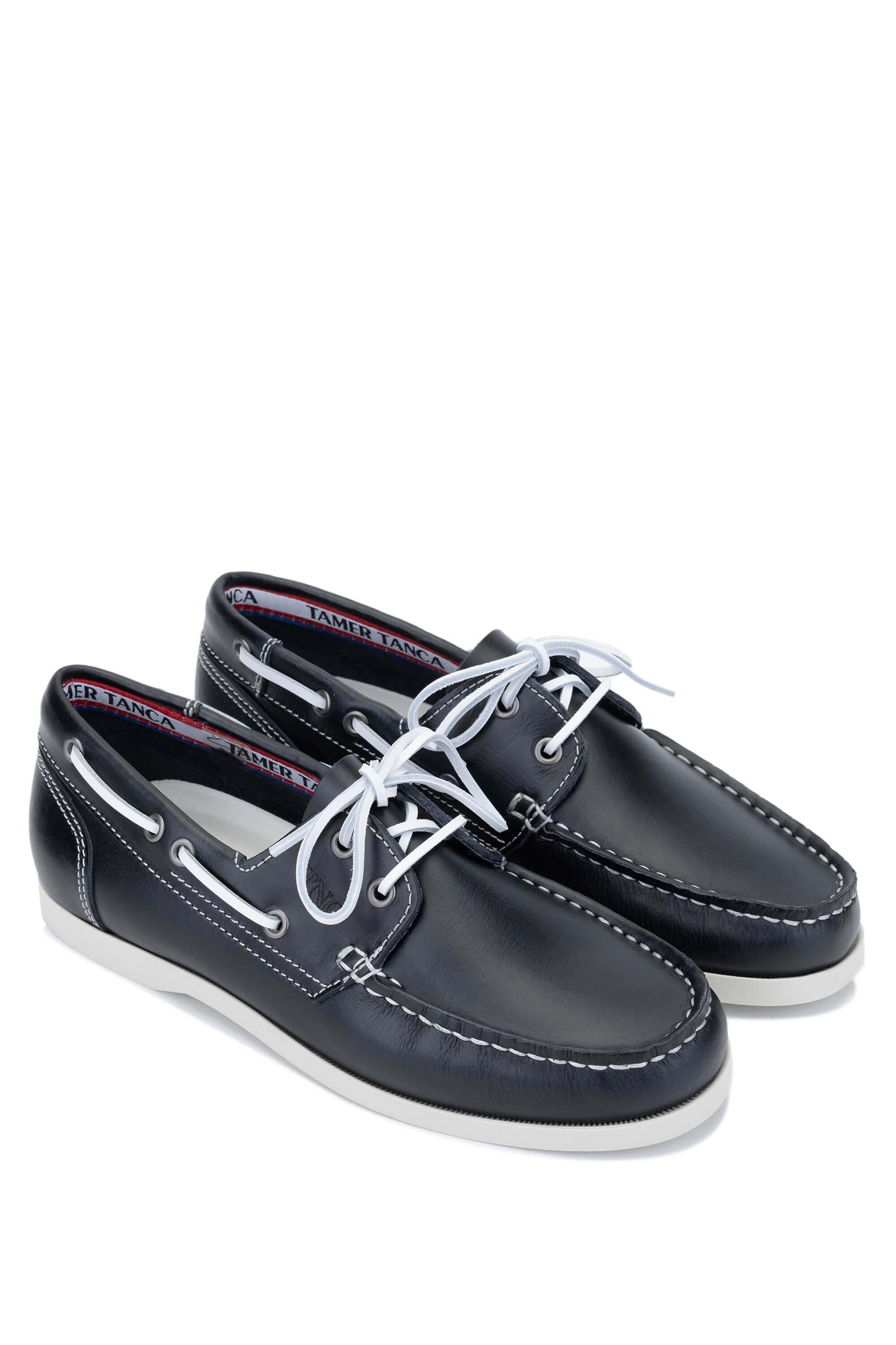 Tamer Tanca Bordo Lacivert Tamer Tanca Hakiki Erkek Deri Casual Ayakkabı