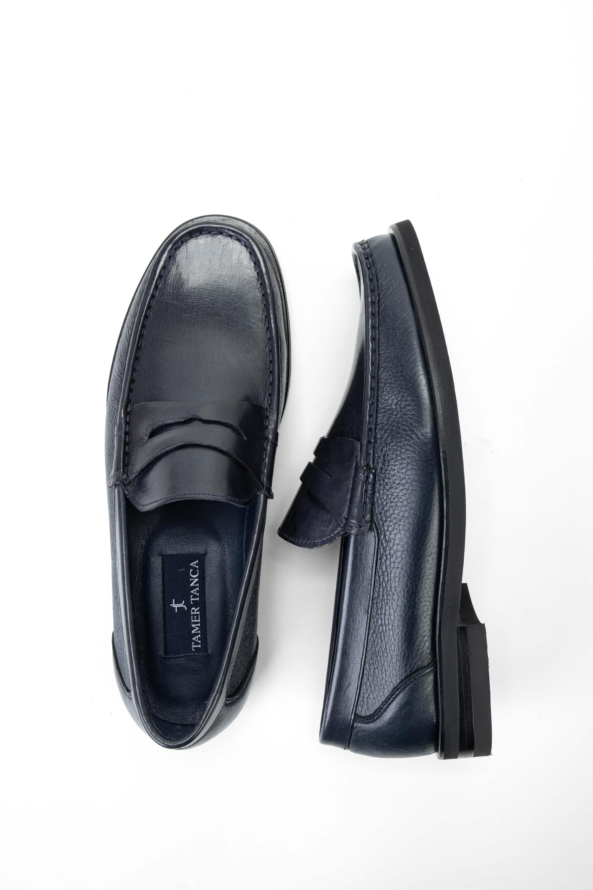 Tamer Tanca Lacivert Tamer Tanca Hakiki Erkek Deri Loafer Ayakkabı