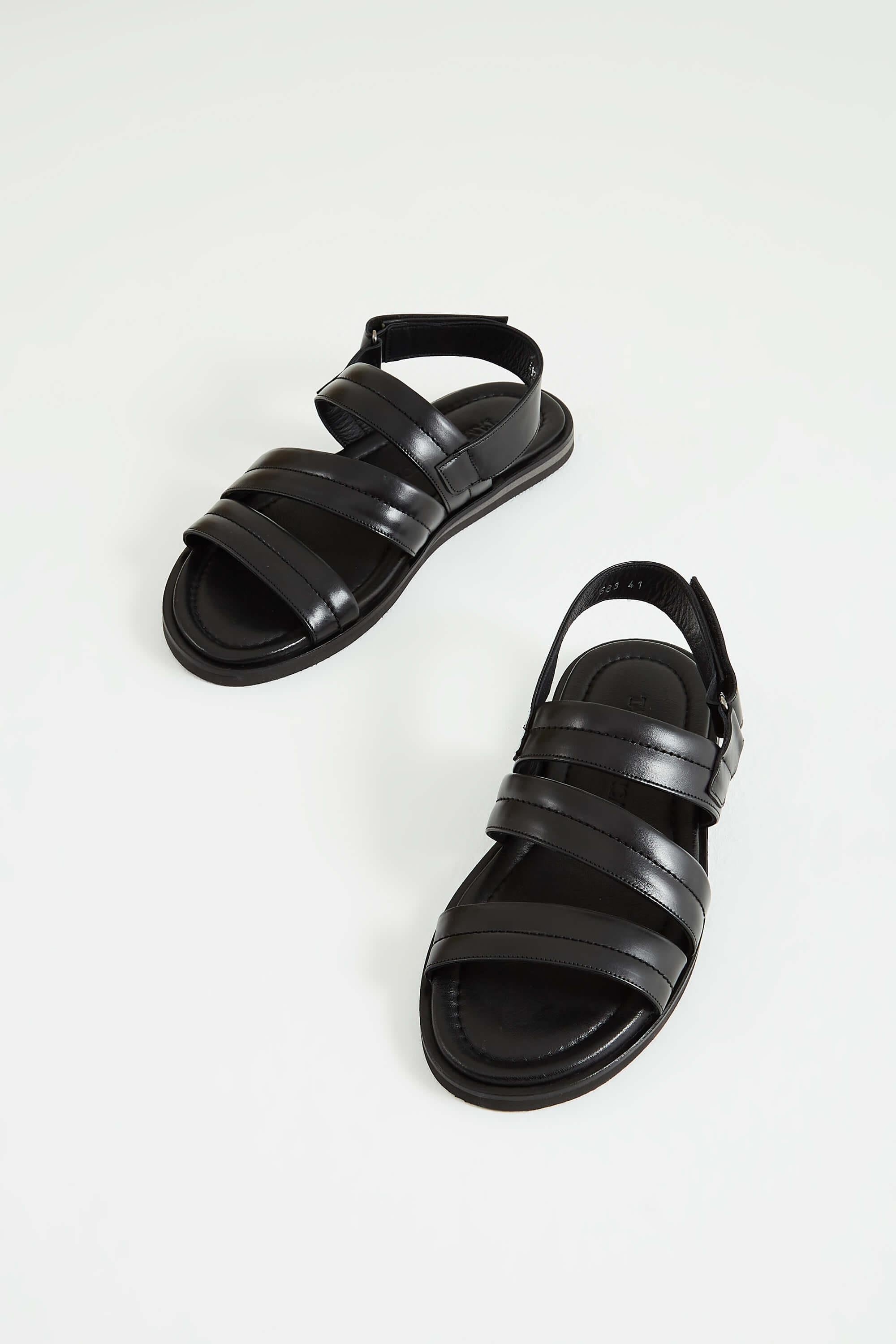 Tamer Tanca Lacivert Tamer Tanca Hakiki Erkek Deri Düz Sandalet