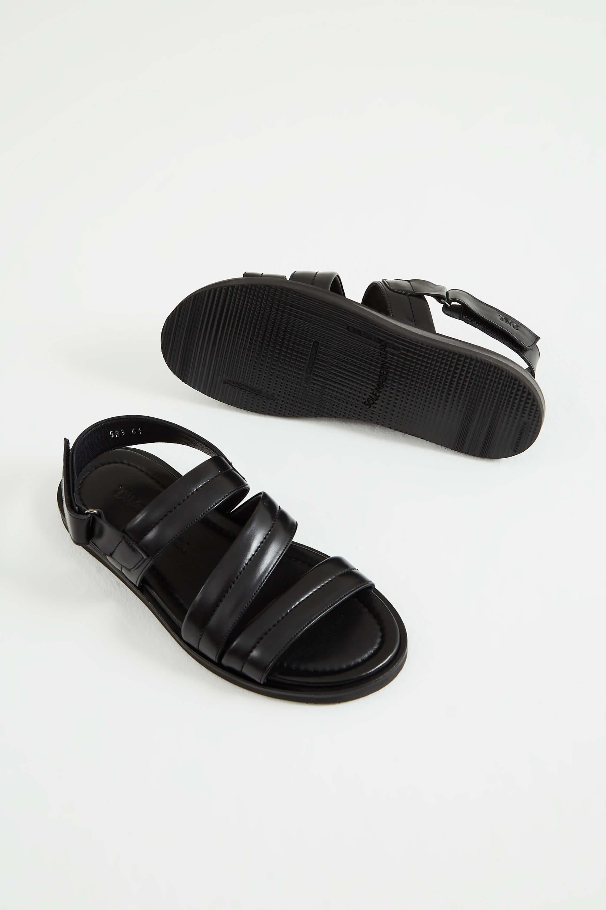 Tamer Tanca Lacivert Tamer Tanca Hakiki Erkek Deri Düz Sandalet