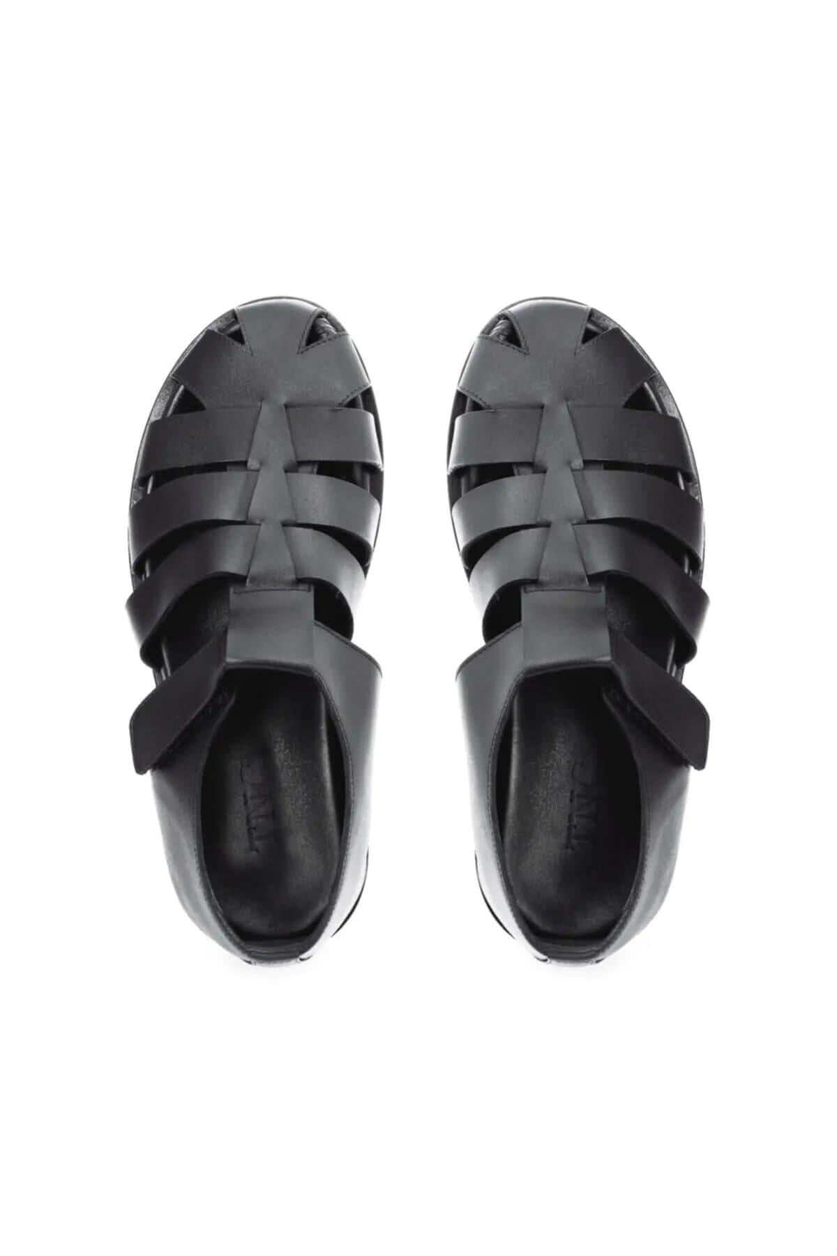 Tamer Tanca Siyah Tamer Tanca Hakiki Erkek Deri Günlük Sandalet