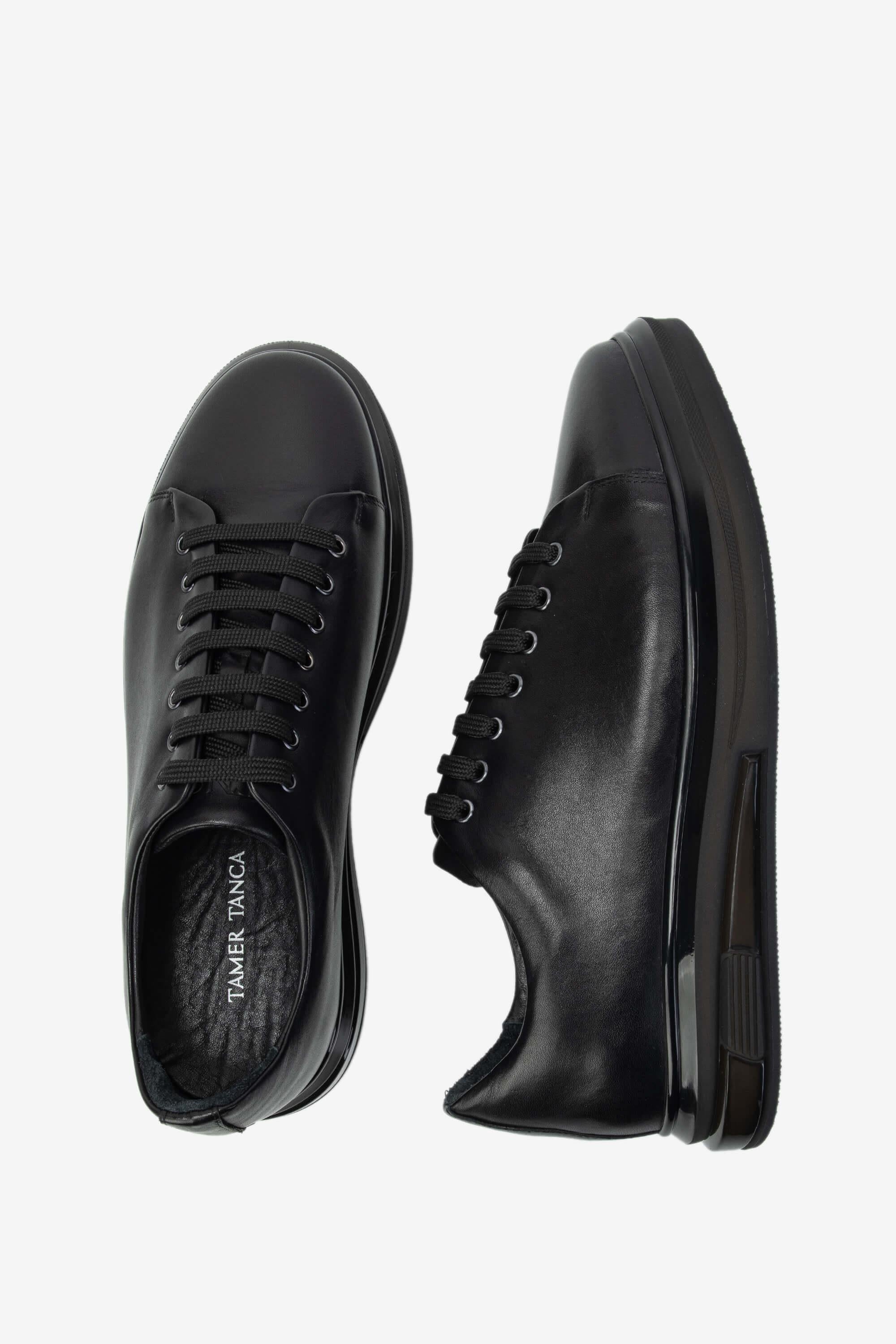 Tamer Tanca Siyah Açma Tamer Tanca Hakiki Erkek Deri Sneakers Spor Ayakkabı