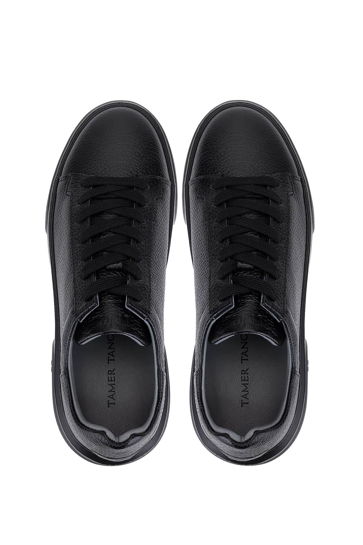 Tamer Tanca Siyah Siyah Tamer Tanca Hakiki Erkek Deri Sneakers Spor Ayakkabı