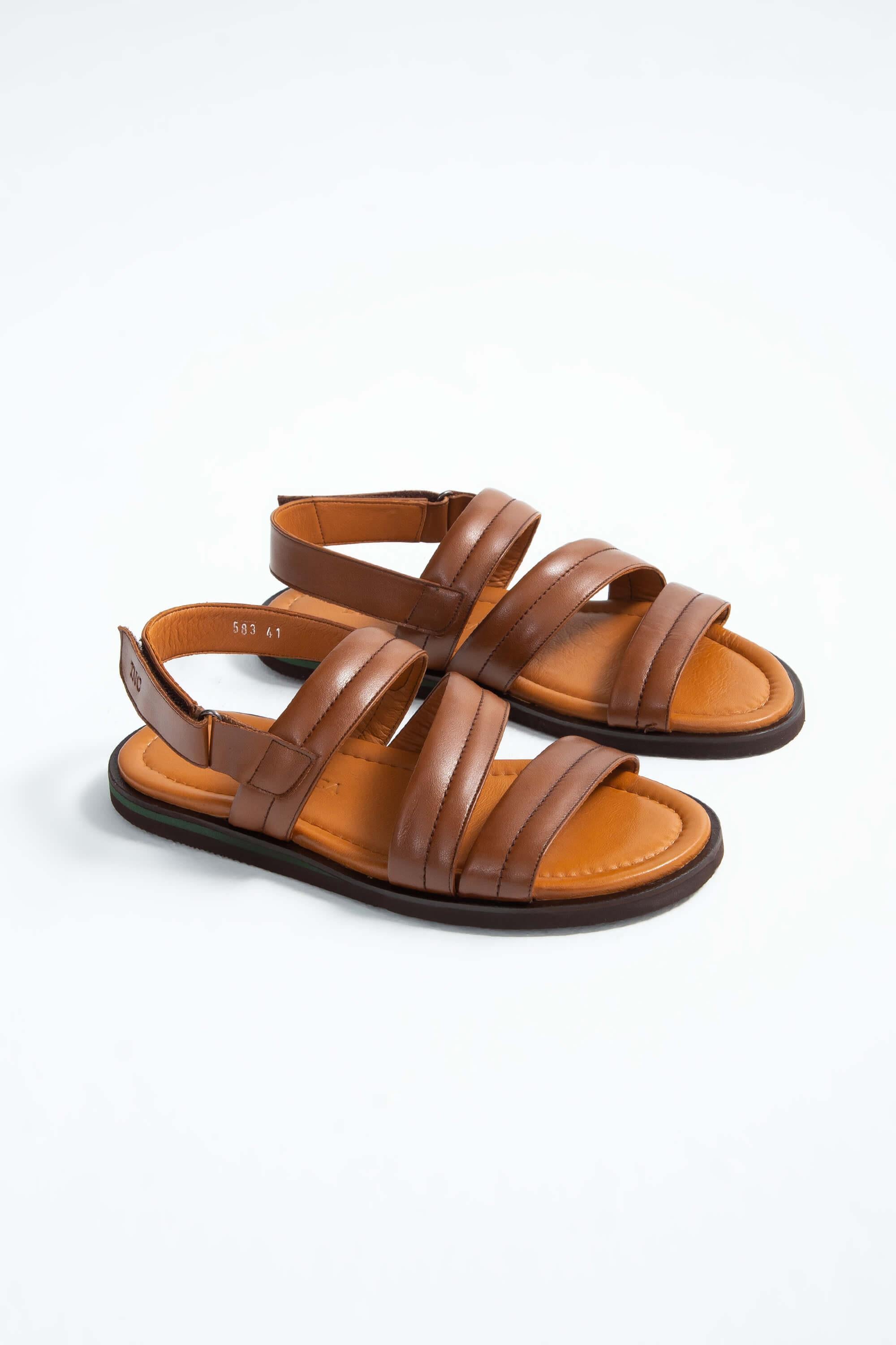 Tamer Tanca Lacivert Tamer Tanca Hakiki Erkek Deri Düz Sandalet