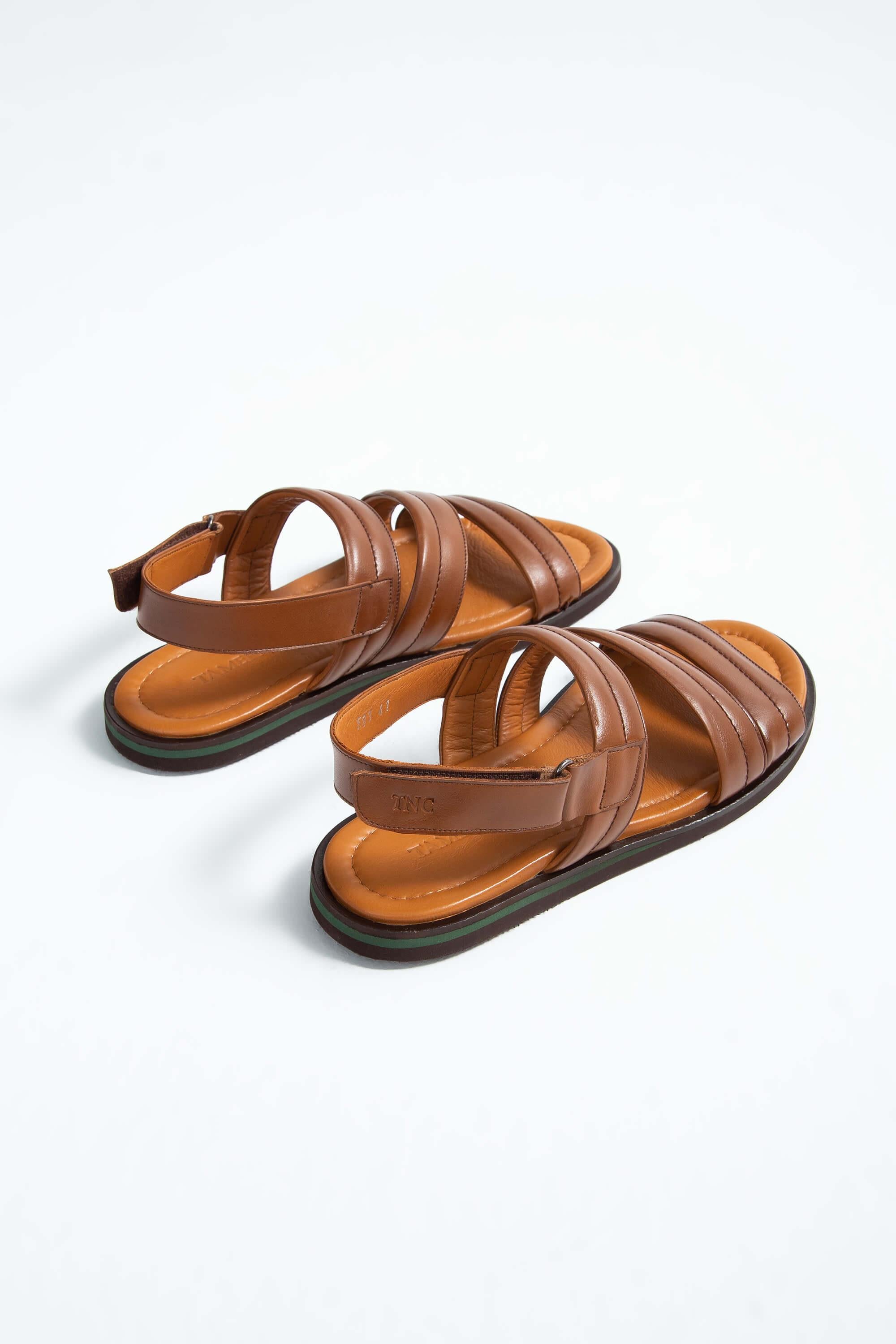 Tamer Tanca Lacivert Tamer Tanca Hakiki Erkek Deri Düz Sandalet