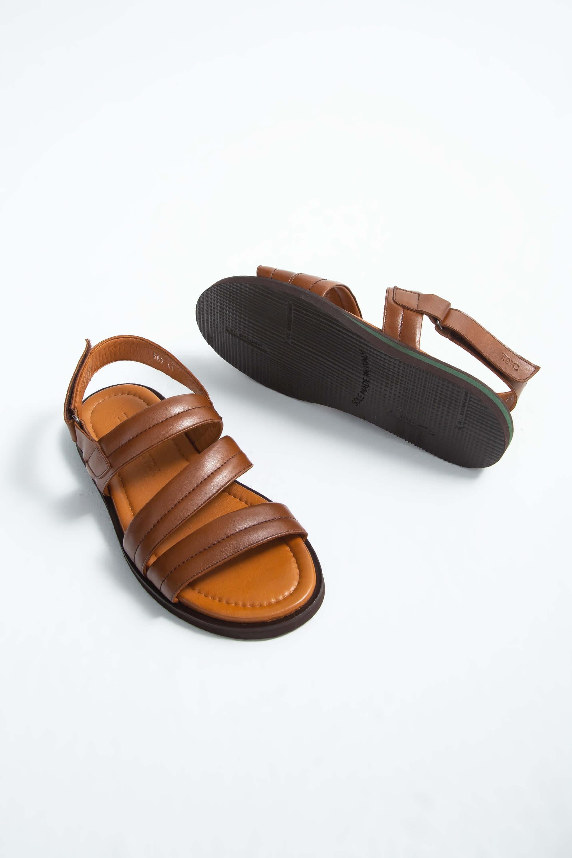 Tamer Tanca Lacivert Tamer Tanca Hakiki Erkek Deri Düz Sandalet