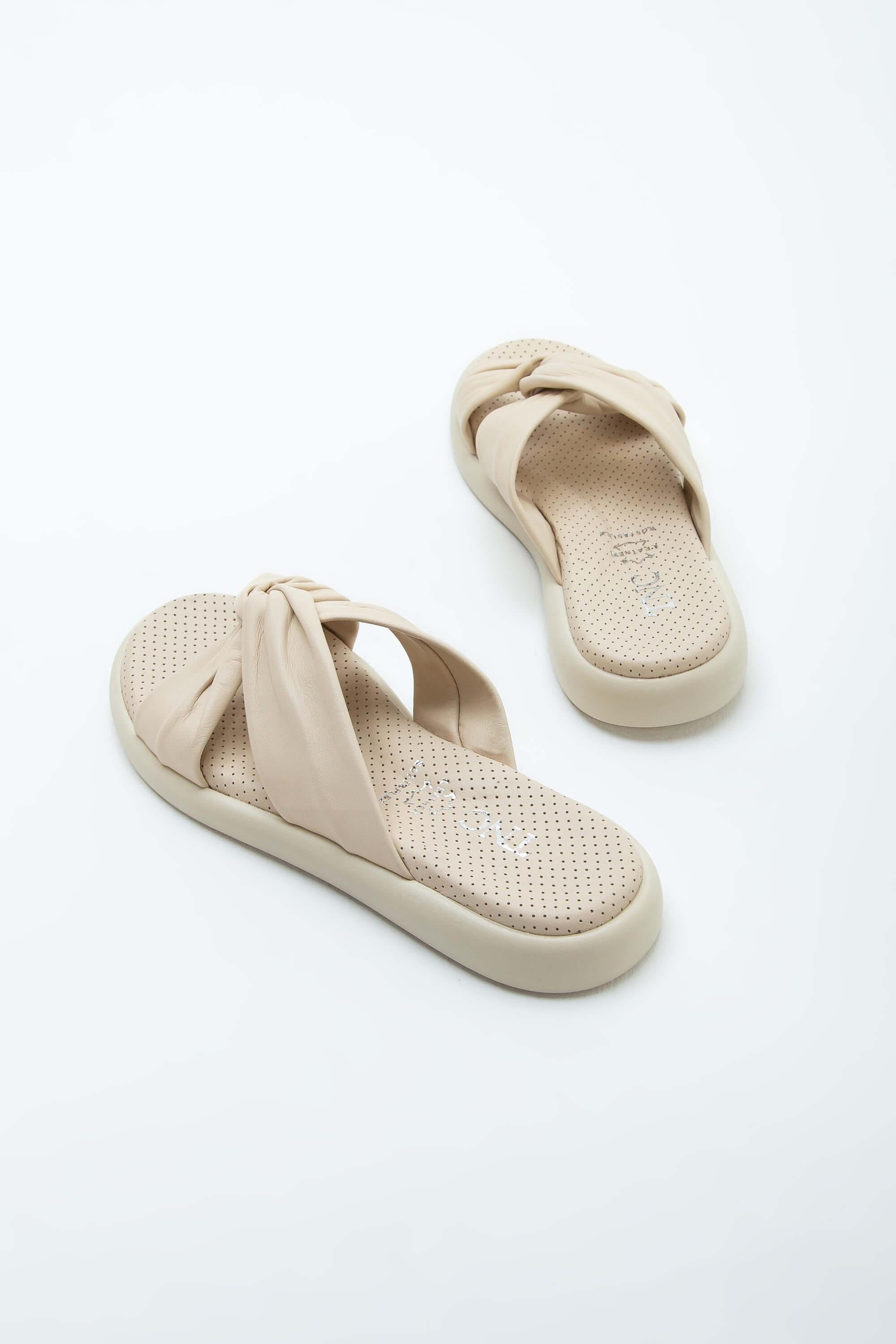 Tamer Tanca Yeşil Tamer Tanca Hakiki Kadın Deri Düz Terlik