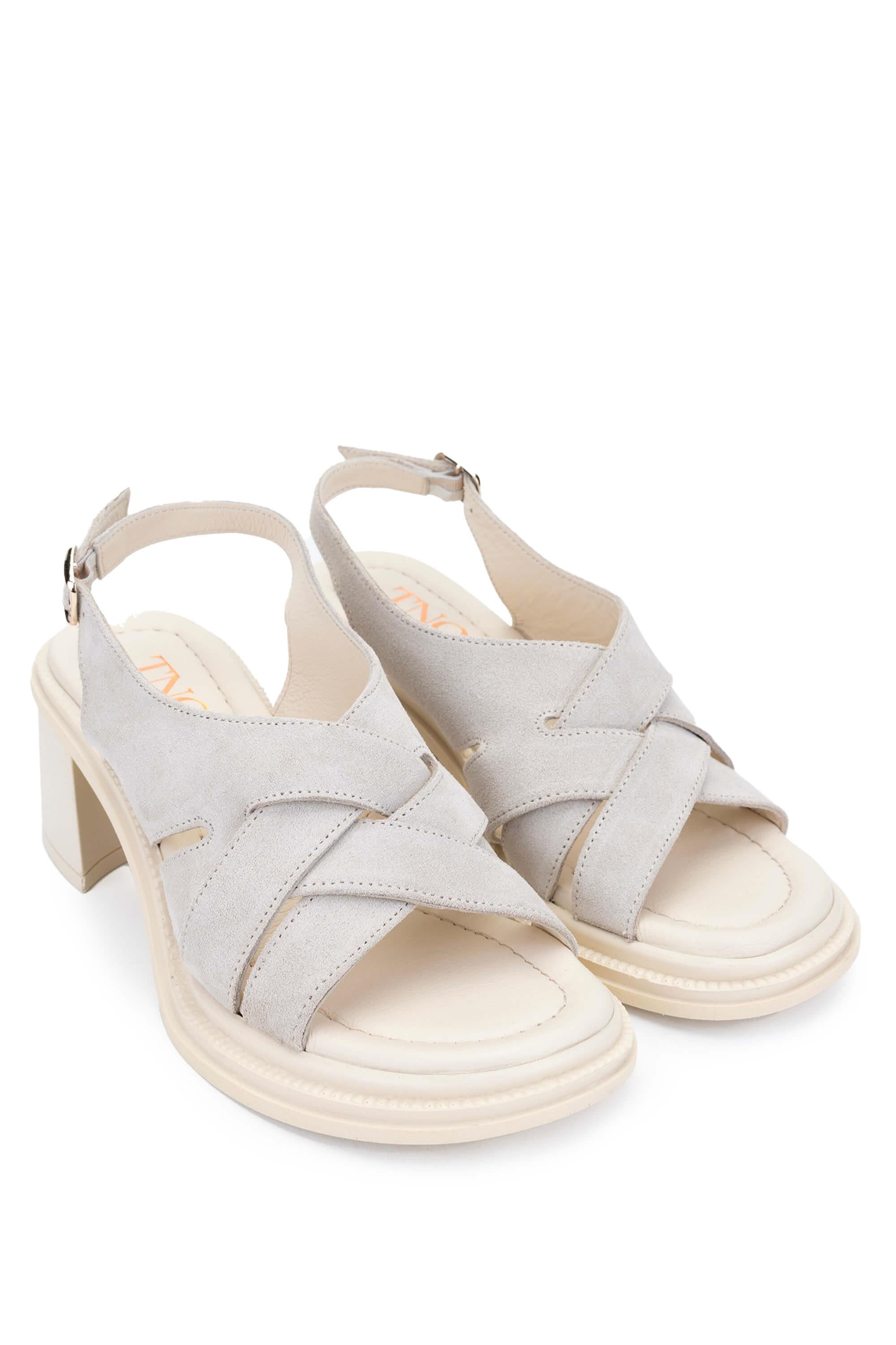 Tamer Tanca Lacivert Süet Tamer Tanca Hakiki Deri Kadın Topuklu Sandalet