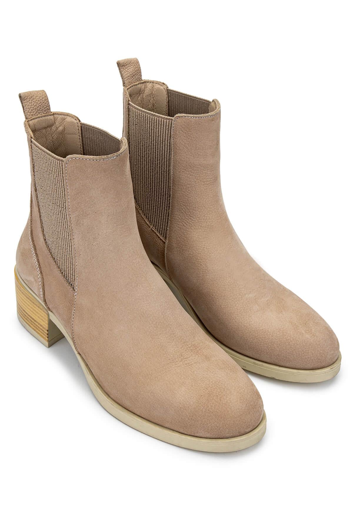 Tamer Tanca Kahverengi Nubuk Tamer Tanca Hakiki Deri Kadın Topuklu Bot