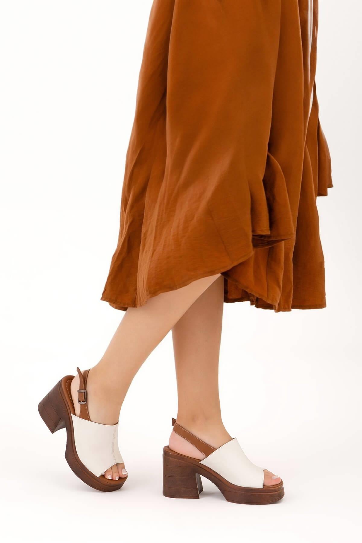 Tamer Tanca Vizon Tamer Tanca Hakiki Kadın Deri Topuklu Sandalet