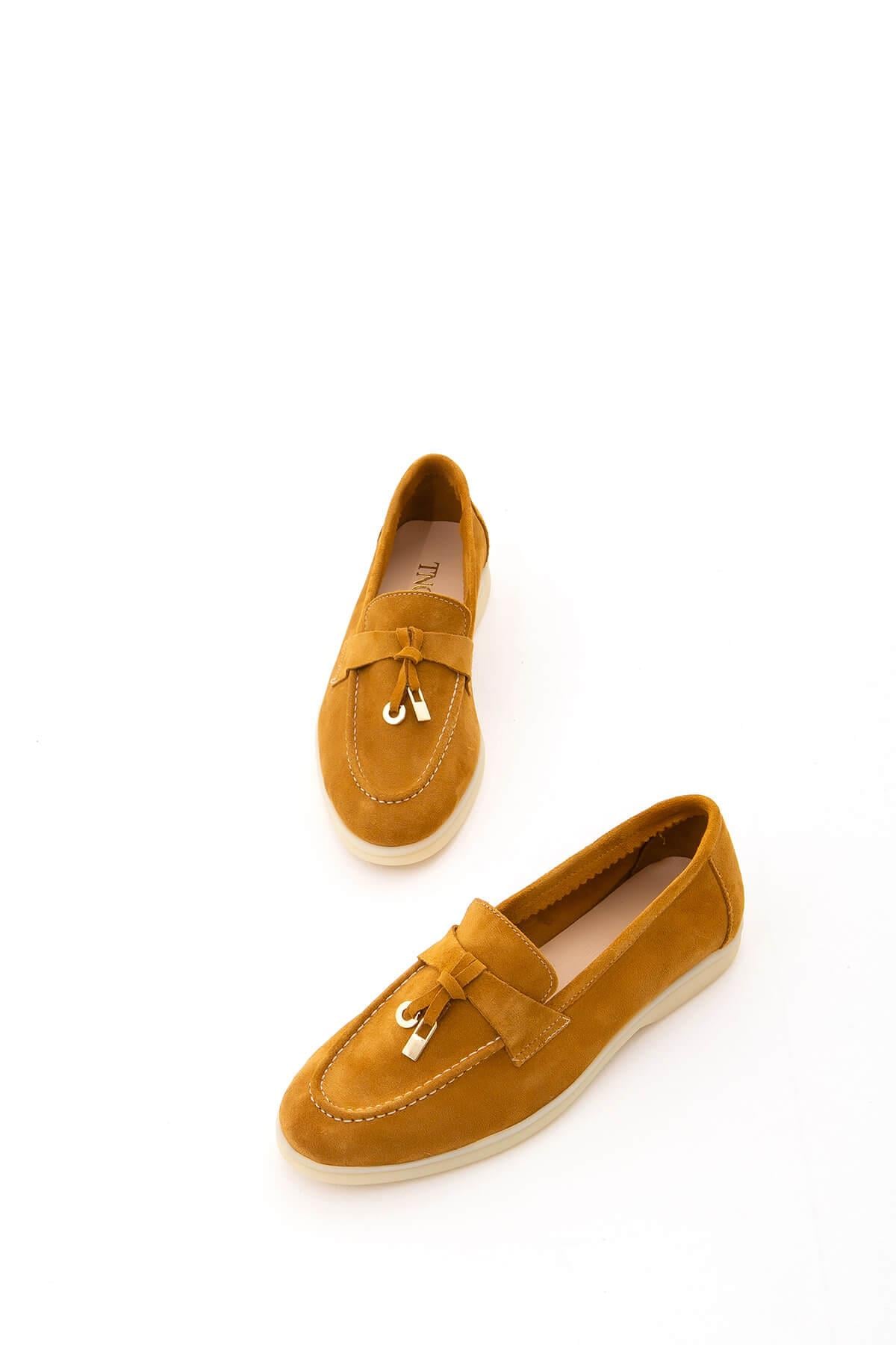 Tamer Tanca Mavi Deri Tamer Tanca Hakiki Kadın Loafer Ayakkabı